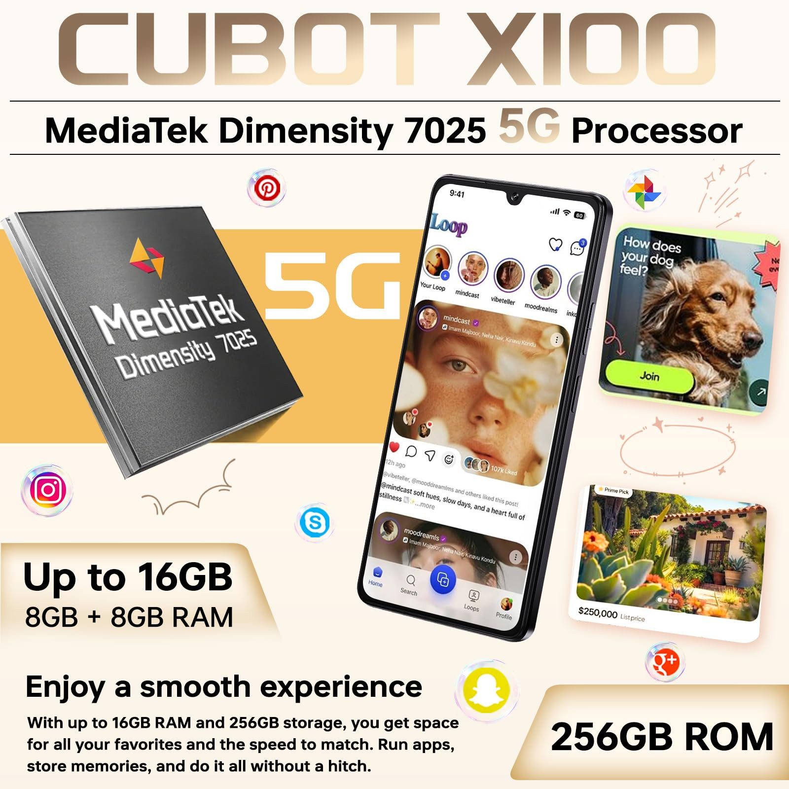Cubot X100 16GB RAM+256GB ROM 5G Smartphone (17,47 cm/6.88 Zoll, 256 GB Speicherplatz, 64 MP Kamera, Android 15, 5100mAh, 6.88" HD+ 120Hz, NFC, GPS, Face Unlock)