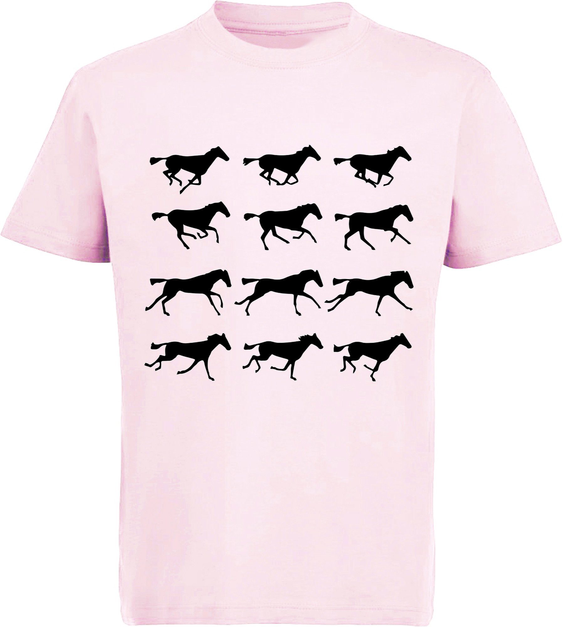 MyDesign24 Print-Shirt i173 mit Mädchen rosa Baumwollshirt von - Pferden Aufdruck, T-Shirt Silhouetten bedrucktes