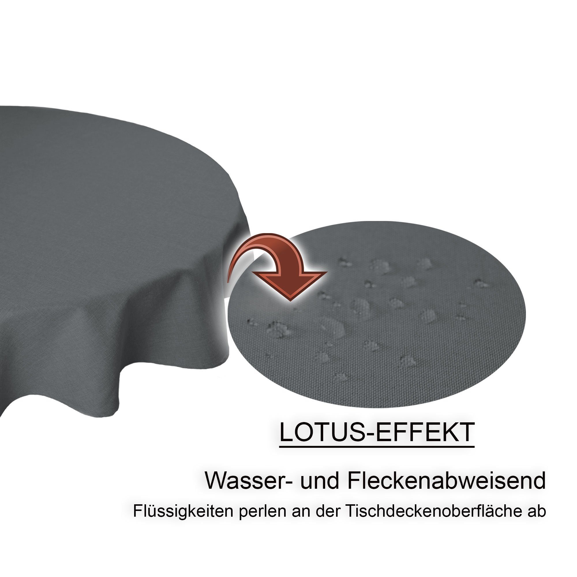 und rund Leinenoptik Ø wasserabweisend Tischdecke Deko Haus (1-tlg) cm 140 Tischdecke anthrazit beschichtet