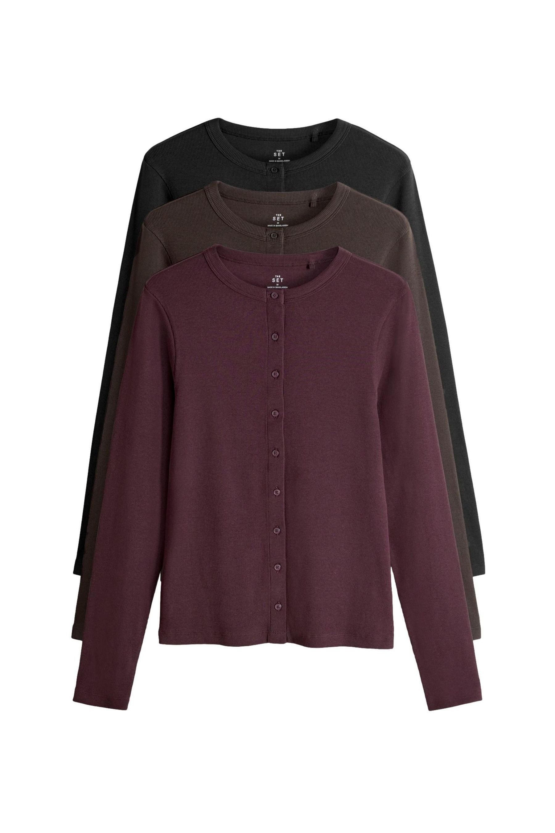 The Set Langarmshirt The Set gerippte Langarmshirts, 3er-Pack (3-tlg) günstig online kaufen