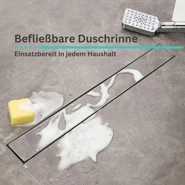 EVERY Duschrinne Duschabfluss Bodenabfluss Abfluss Rinne Edelstahl 90cm,befliesbar, geruchssicher, integrierter Siphon, mit Haarsieb, Set, höhenverstellbar durch verstellbare Füße, Bodenablauf-Komplettset