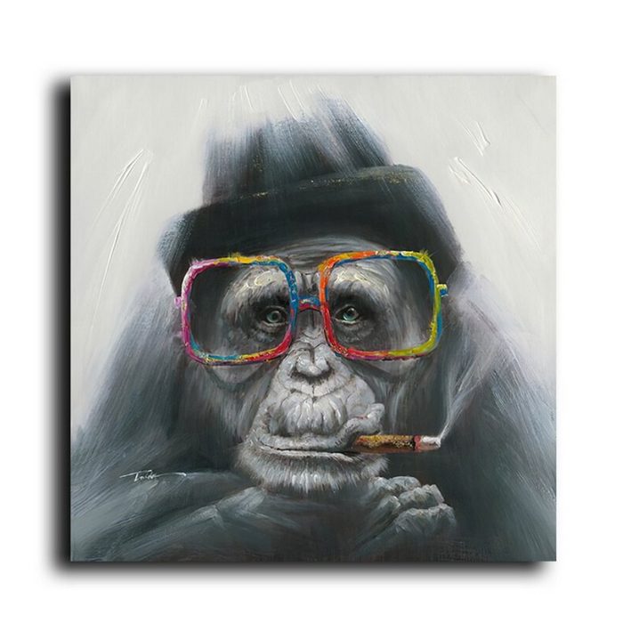 TPFLiving Kunstdruck (OHNE RAHMEN) Poster - Leinwand - Wandbild Affe mit bunter Brille und Zigarre (Verschiedene Größen) Farben: Leinwand bunt - Größe: 30x30cm