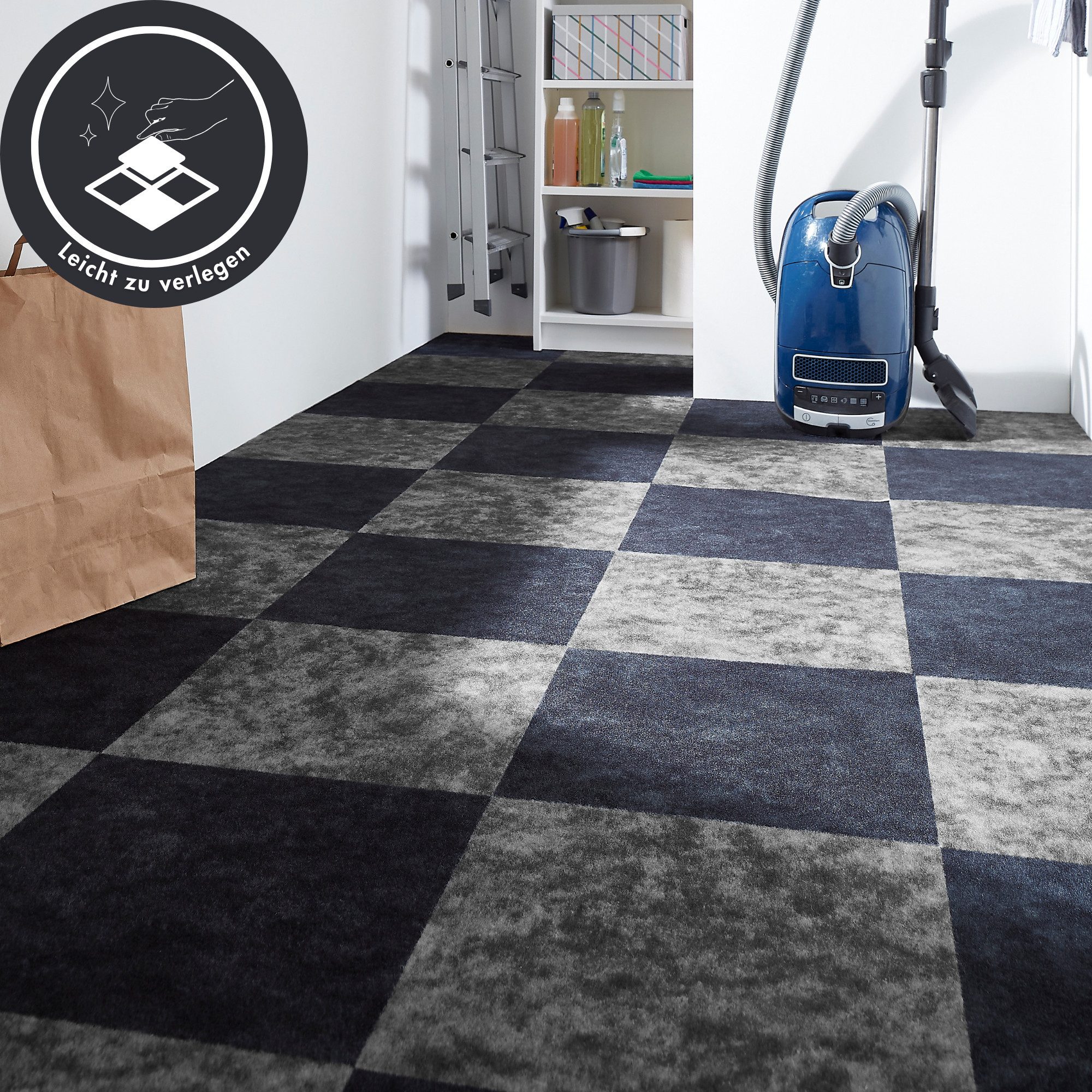 Andiamo Teppichfliese Colmar Nadelfilz, Gesamthöhe 4 mm, quadratisch, 40x40 cm, selbstklebend, robust & strapazierfähig, 25 Stück (4 qm)