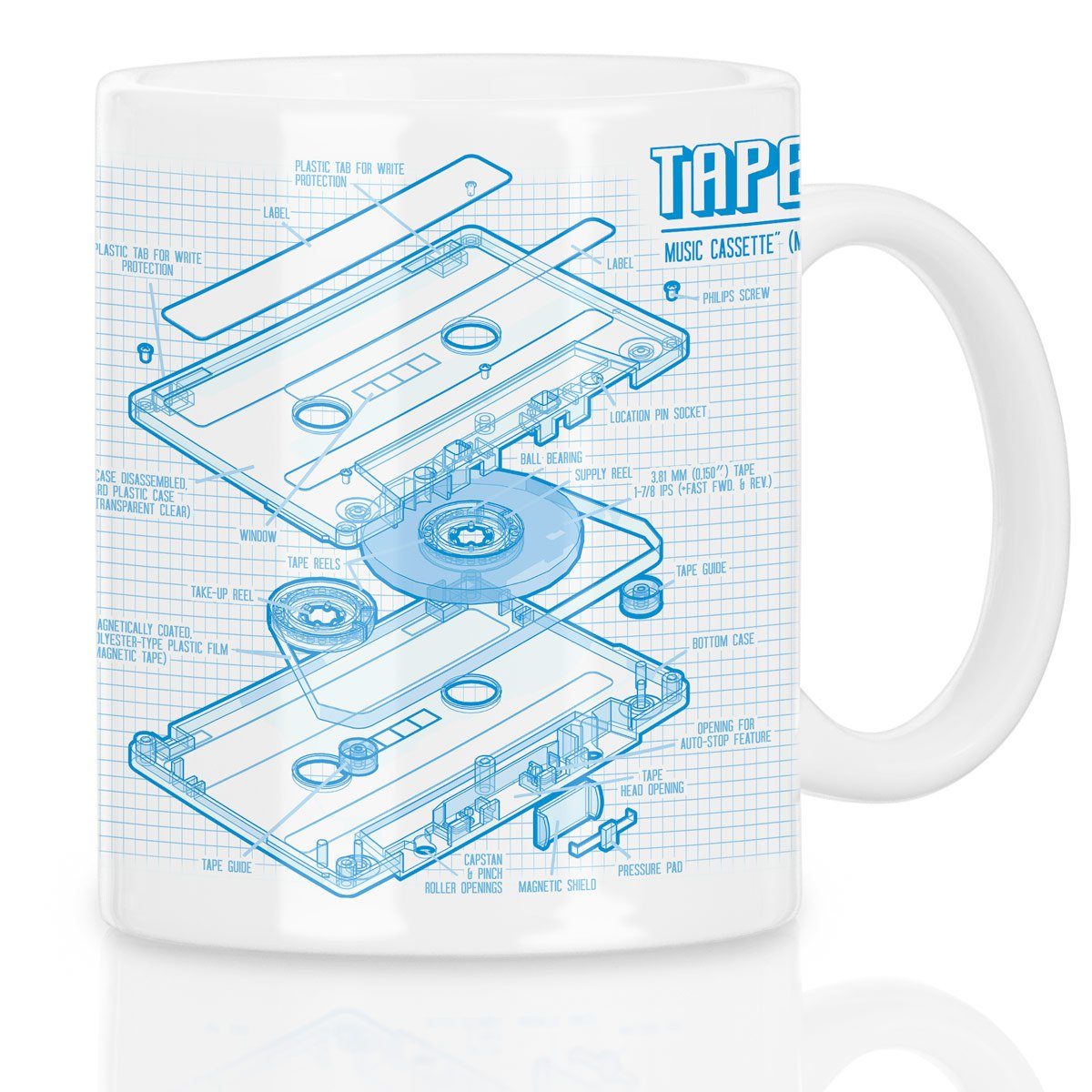 style3 Tasse, Keramik, dj musik 90er turntable blaupause retro Tasse Audio Kassette tape Kaffeebecher cassette 80er