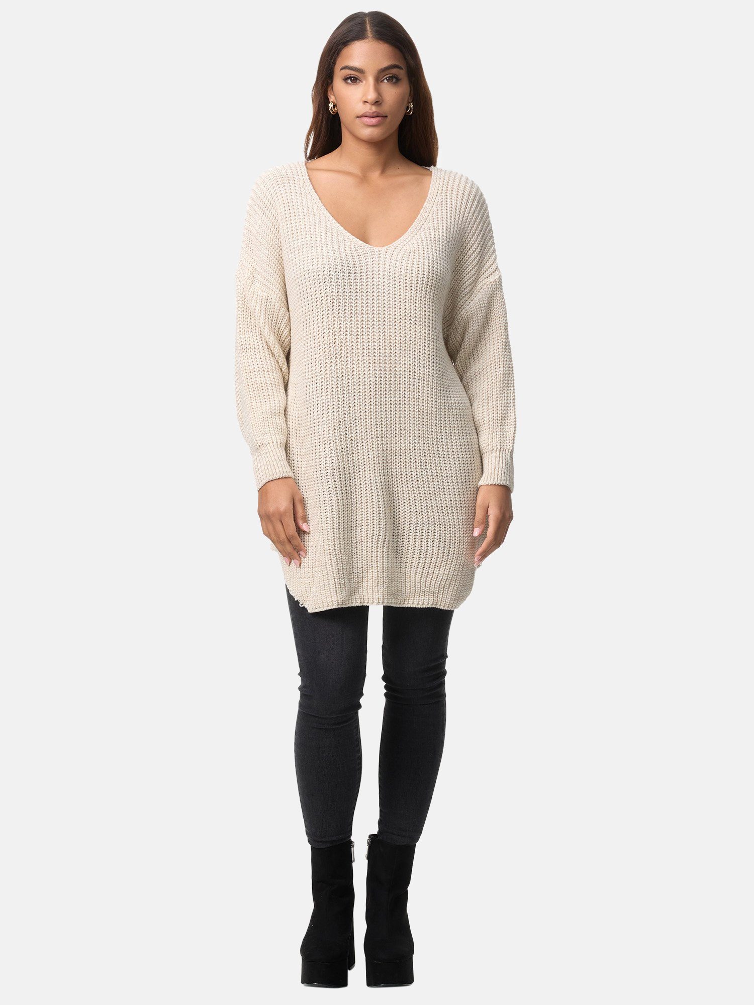 Strickpullover Runderkragen Strickpullover Elara Beige Damen (1-tlg) Elara