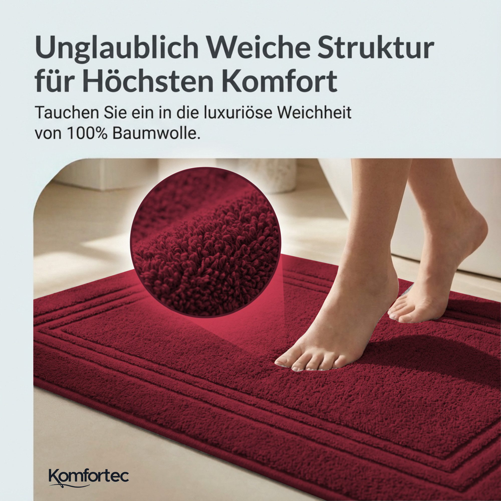 Komfortec Badematte Badvorleger aus 100% Baumwolle, 50x70 cm Duschvorleger, Waschbar Duschmatte, Frottee, Rechteckig, 600 g/m², 2er Set, Saugfähig & Schnelltrocknend