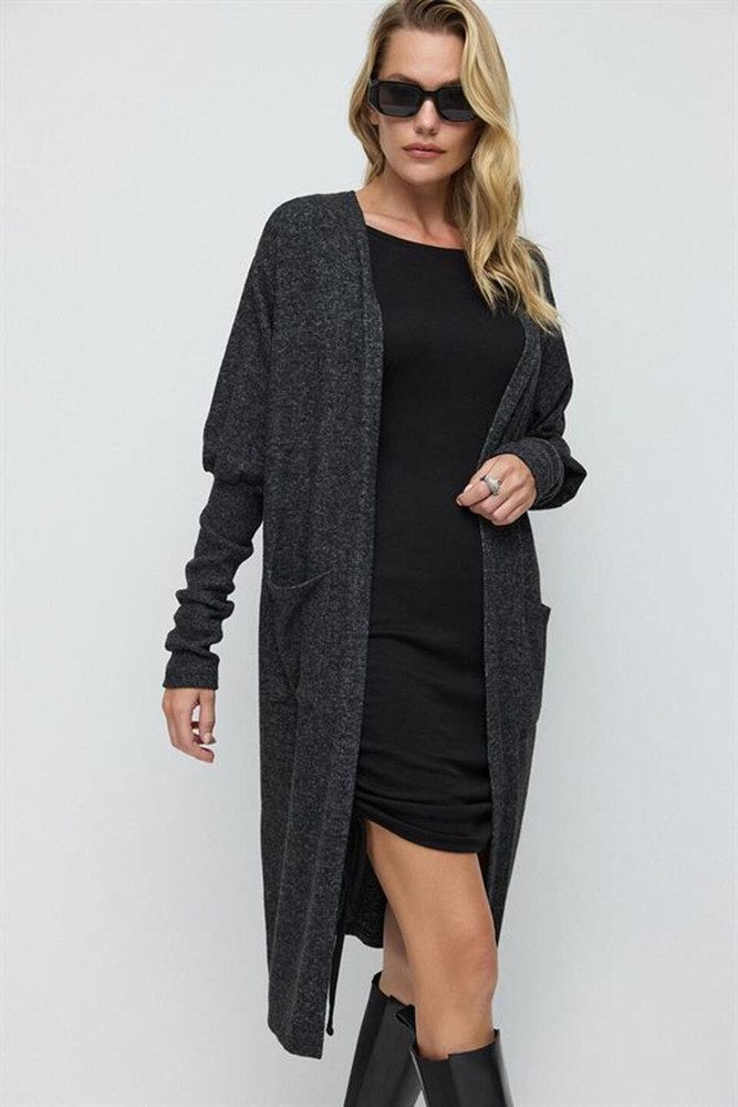 Blusenjacke Langer Strickcardigan mit Taschen