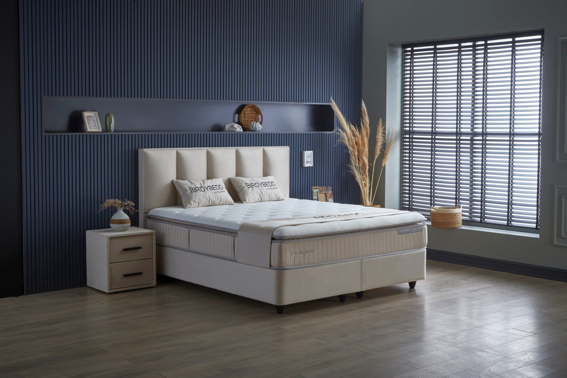 gowoll Boxspringbett BIRDY Bett Set Boxpringbett mit Matratze Stauraumbett Doppelbett (Boxbett Set), Polsterbett Kontinentalbett, dekorativem Kopfteil