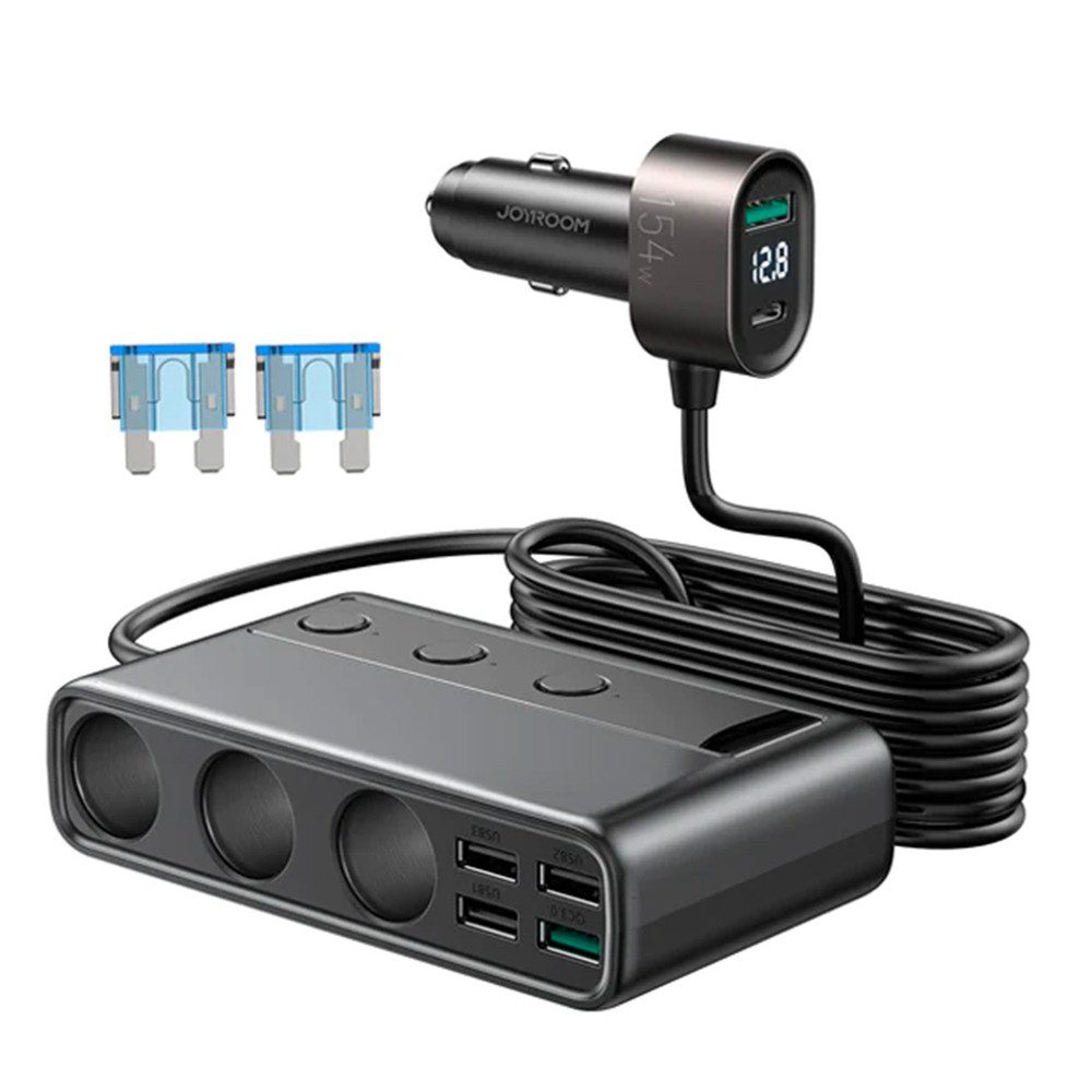 JOYROOM Autoladegerät Zigarettenanzünderverteiler Mehrfachsteckdose KFZ-Adapter Zigarettenanzünder-Stecker zu Zigarettenanzünderbuchse, USB-A, USB-C, 100.0 cm, 154 W, 9in1, LED-Anzeige, PD & QC3.0, 100 cm Kabel