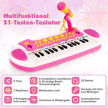 KOMFOTTEU Spielzeug-Musikinstrument Kinder, mit 31 Tasten & Hocker, für Kinder ab 3 Jahren