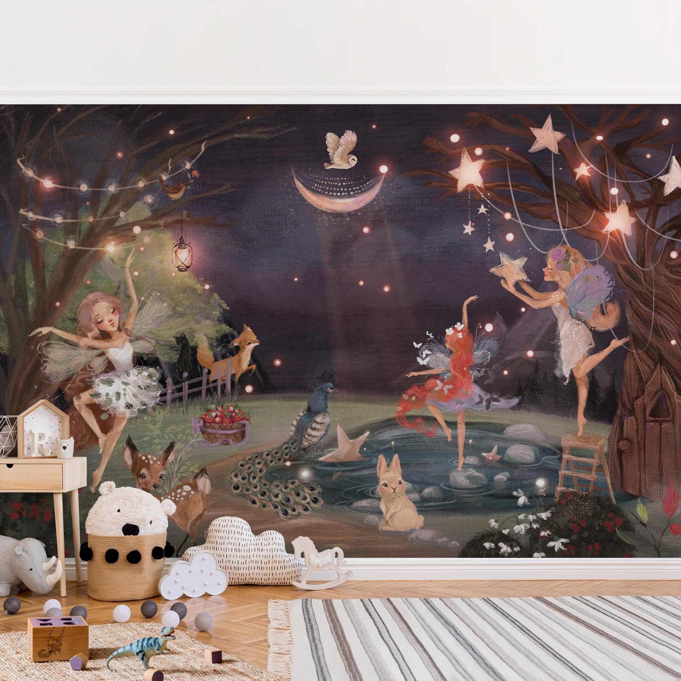 Bilderdepot24 Kindertapete Nacht Garten Feen Aquarell günstig online kaufen