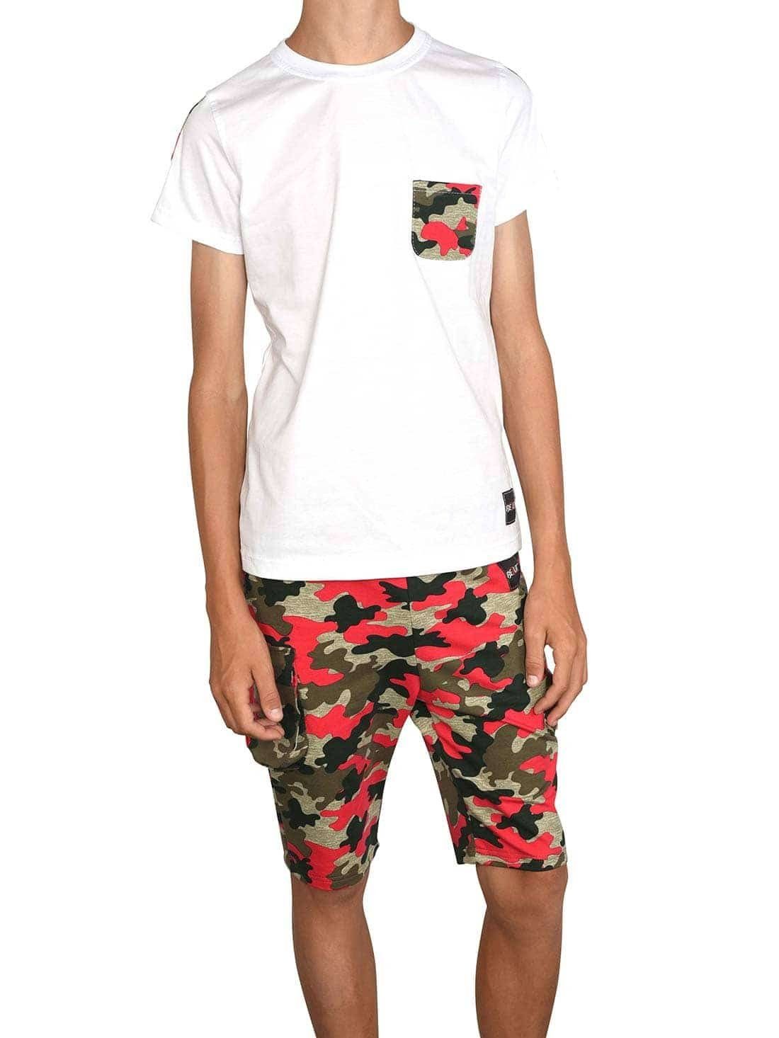 & (1-tlg) BEZLIT casual T-Shirt Camouflage Shorts Cargo Set T-Shirt Shorts Weiß Sommer und Jungen Rot