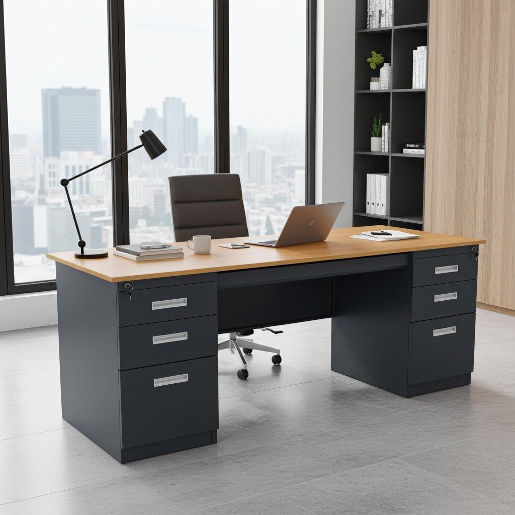 Jet-Line Schreibtisch Robuster Metallschreibtisch SAMARA 180cm mit 6 Sch