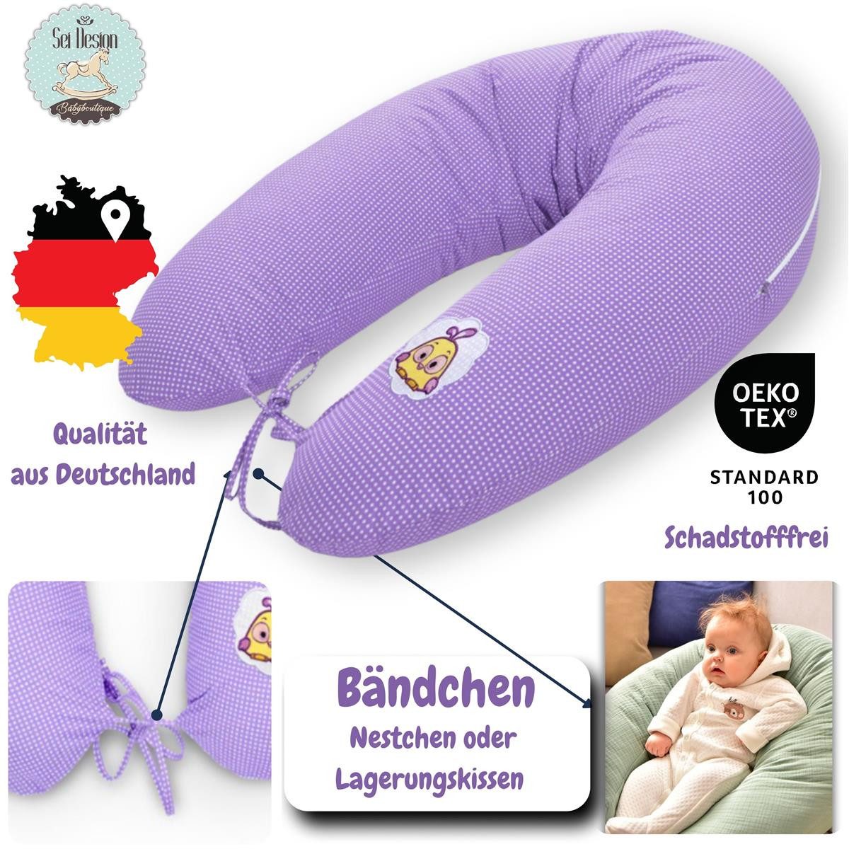 SEI Design Stillkissen Seitenschläferkissen Babynestchen mit EPS Mikroperlen, Schwangerschaftskissen mit Bezug, Schwangerschaftskissen mit Bezug, Bezug 100% Bau – Bild 3 von 5