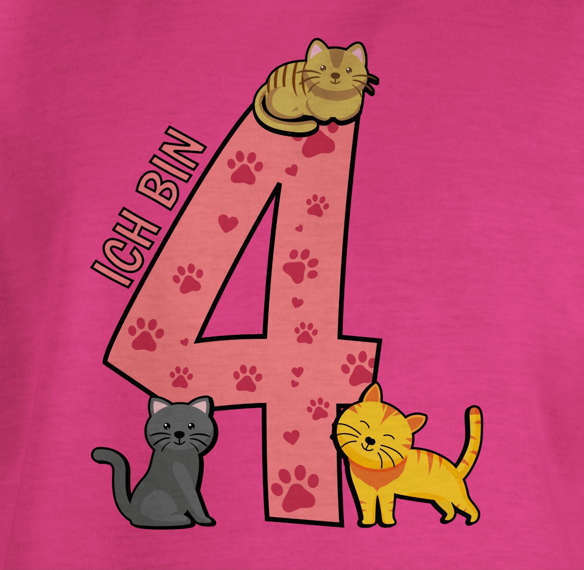 Vierter 4. Geburtstag Katzen Shirtracer 2 Fuchsia T-Shirt