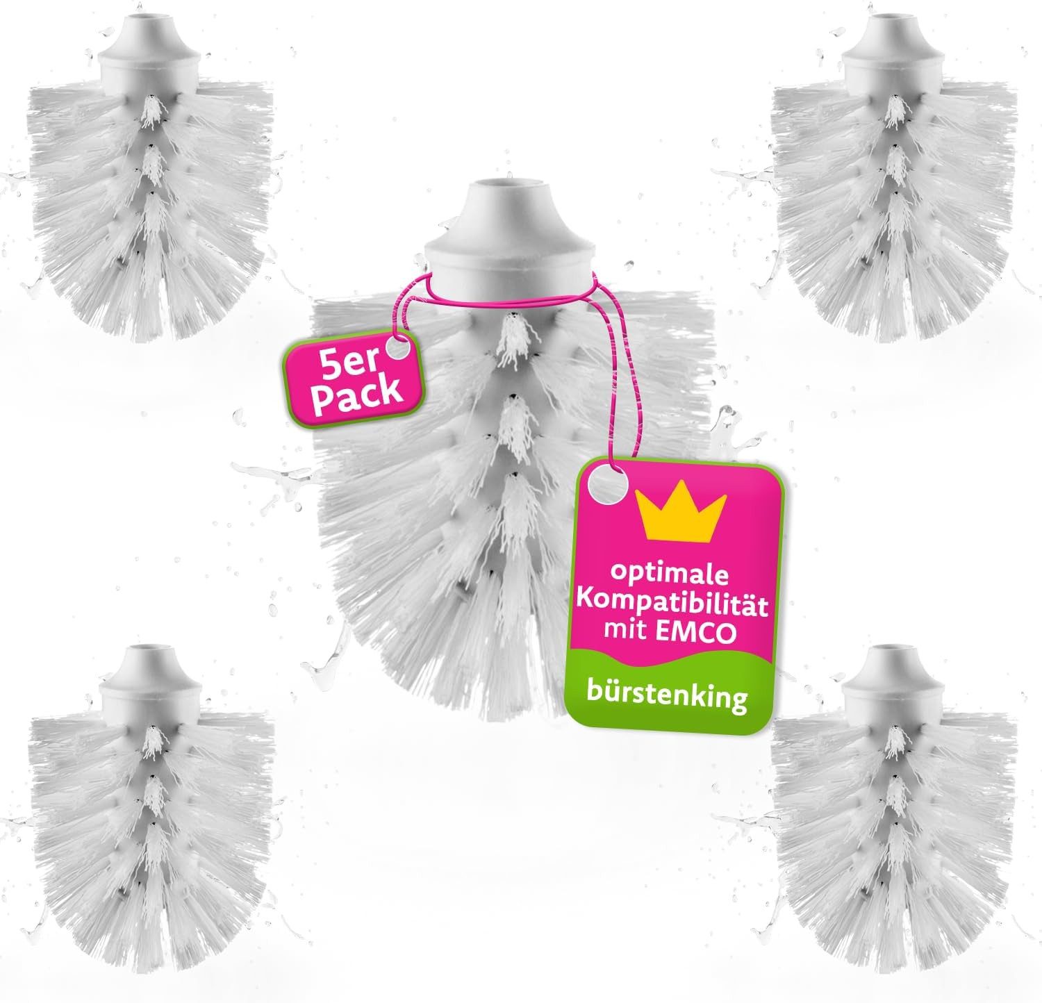 Bürstenking WC-Reinigungsbürste WC Ersatzbürstenkopf Ø 67/69 mm – M12 Gewinde, kompatibel für Emco, für Emco WC-Garnituren, (5 Stück), mit M12 Gewinde