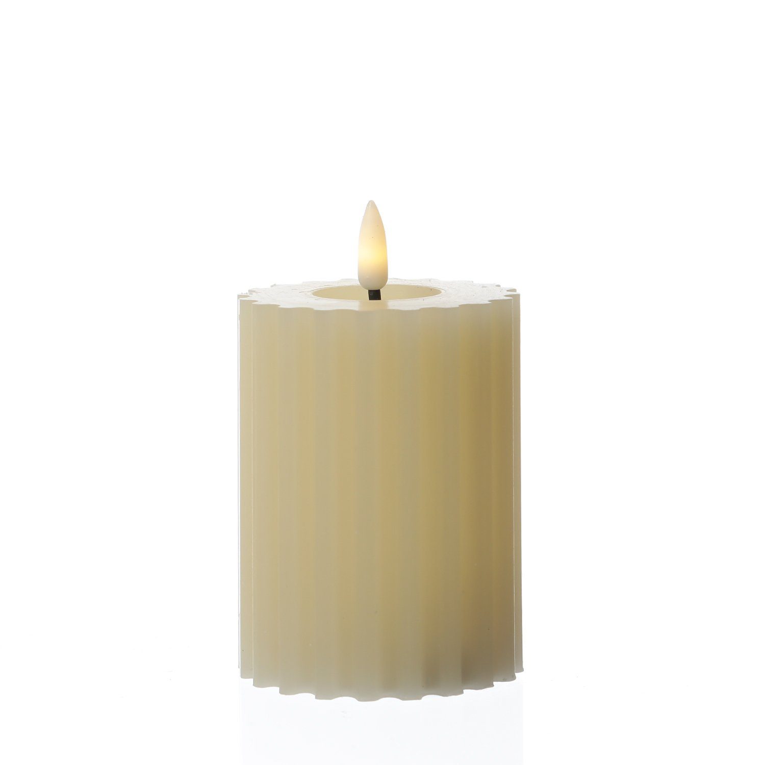 MARELIDA LED-Kerze Liv Echtwachs gerillt mit Rillen flackernd H: 12cm Timer creme, LED Classic, warmweiß (2100K bis 3000K)