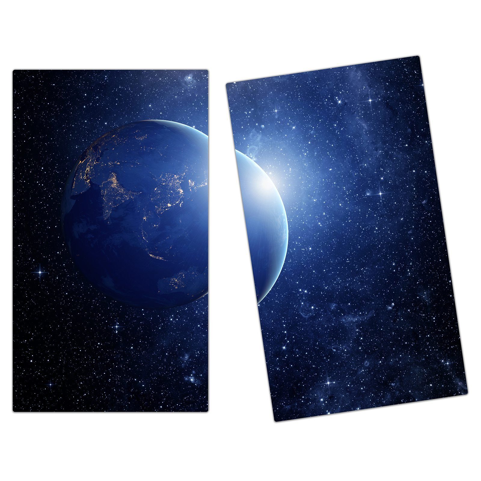 Primedeco Herd-Abdeckplatte Herdabdeckplatte Spritzschutz aus Glas Bild der Sterne und Planet, Glas, (2 tlg)
