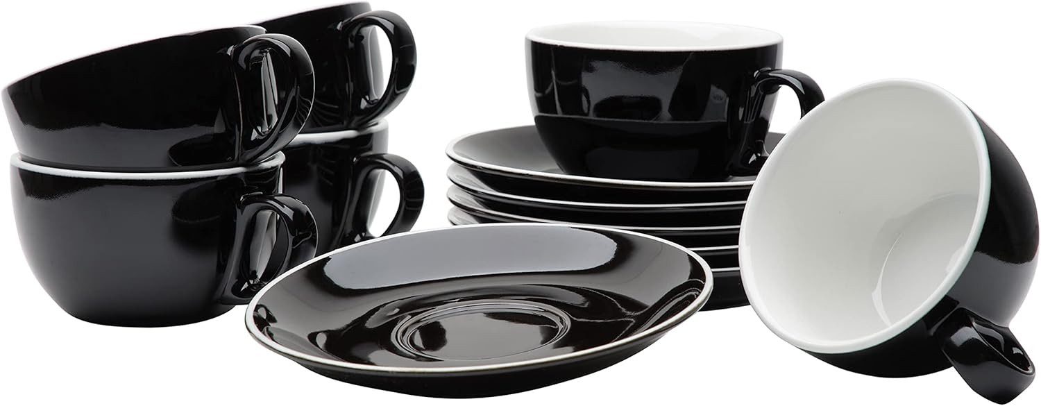 Gastro Spirit Latte-Macchiato-Tasse 12tlg. Milchkaffee Tassen Set 350 ml, schwarz, Italia Black Serie, 12-tlg., Keramik, extra dicke Wandstärke