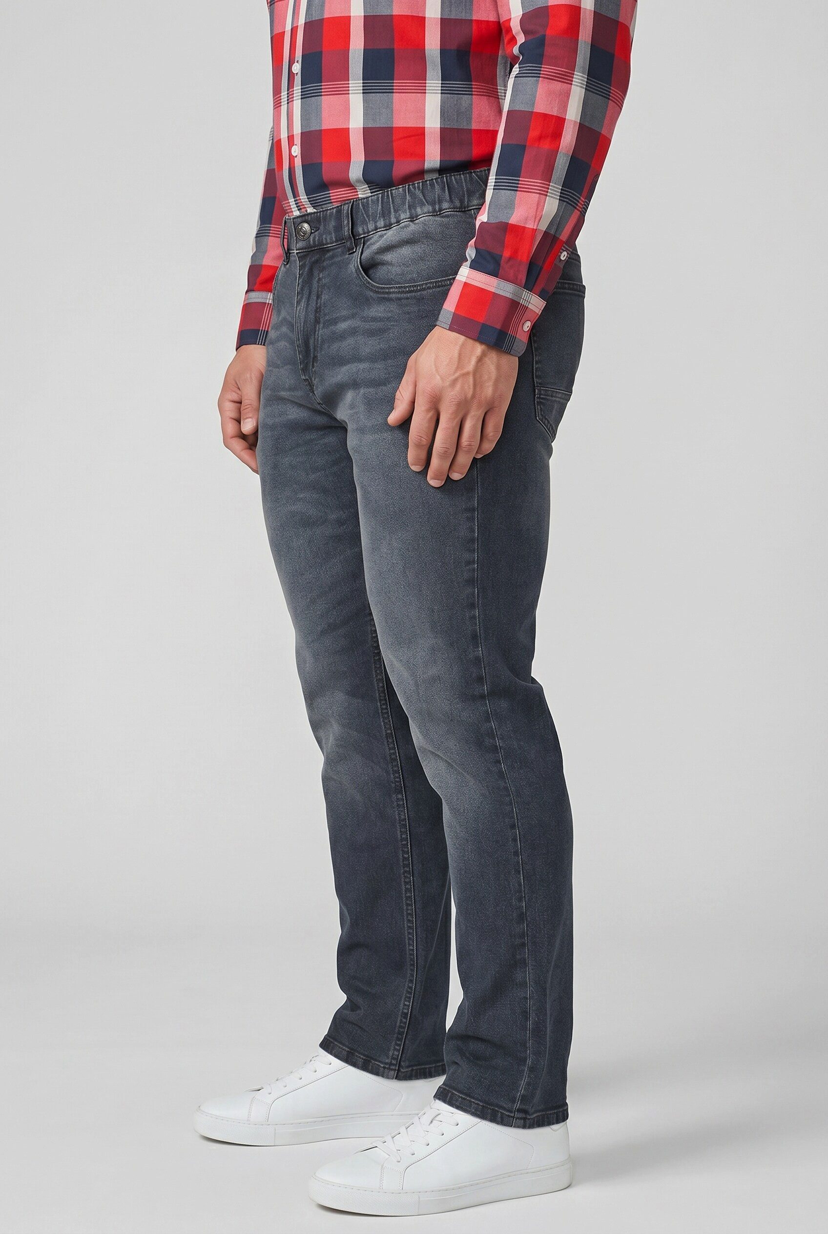 Men Plus 5-Pocket-Jeans Jeans Bauchfit Regular Fit 5-Pocket Elastikbund – Bild 4 von 5