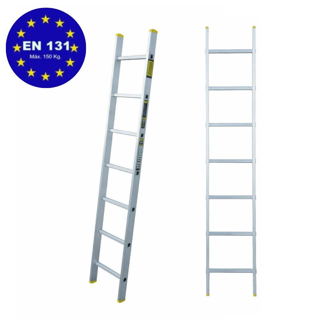 nm_trade Anlegeleiter Aluleiter 1x7 Stufen Einzel-Stufen-Leiter Aluminium Mehrzweckleiter, Norm EN 131, Belastbarkeit bis zu 150 kg, Stabil, Robust