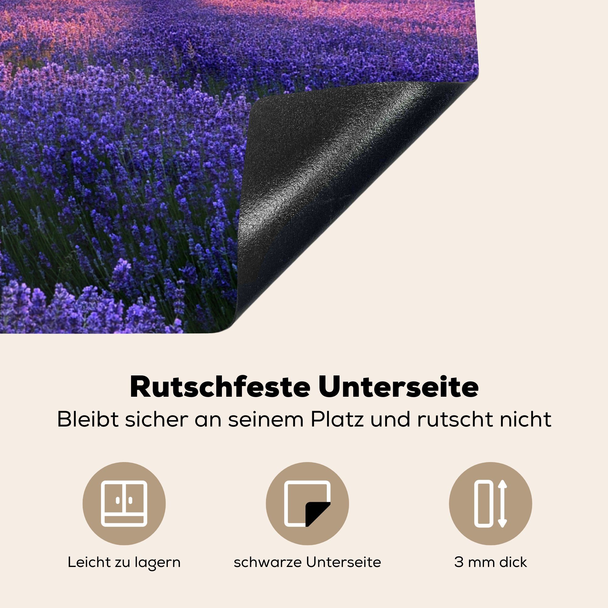 tlg), Herdblende-/Abdeckplatte Vinyl, die Feld einem über küche, Induktionskochfeld 81x52 mit Bio-Lavendel Sonnenuntergang cm, MuchoWow in, Schutz Ceranfeldabdeckung (1 für Sommerabendlicher