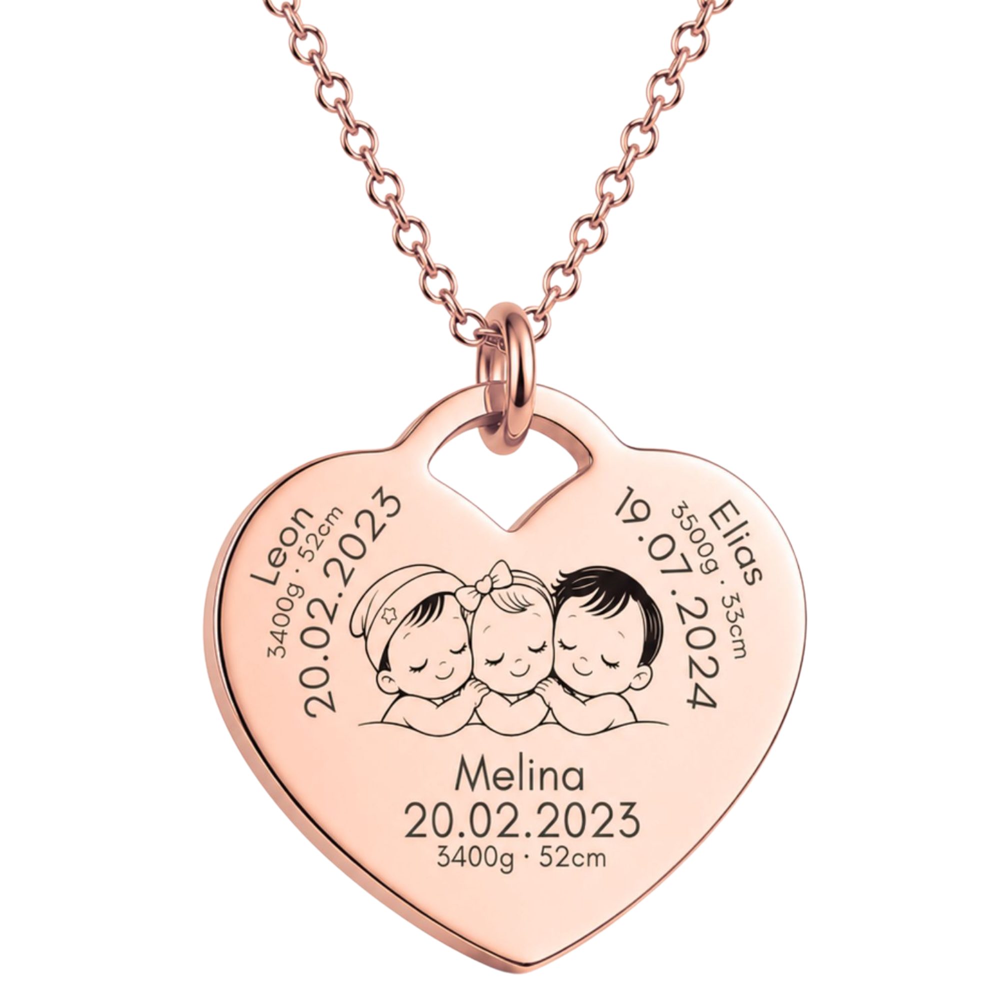BS Schmuckdesign Kette mit Anhänger mit Gravur Personalisierte Halskette Geburtskette Herzkette Mutter-Kind (inkl. Gravur), personalisierbar inkl. Geschenkbox
