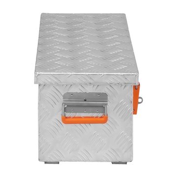 ALUBOX Aufbewahrungsbox aus Aluminiumriffelblech massiv Transportkiste (37 Liter), Fangbänder & Gasdruckheber im Deckel