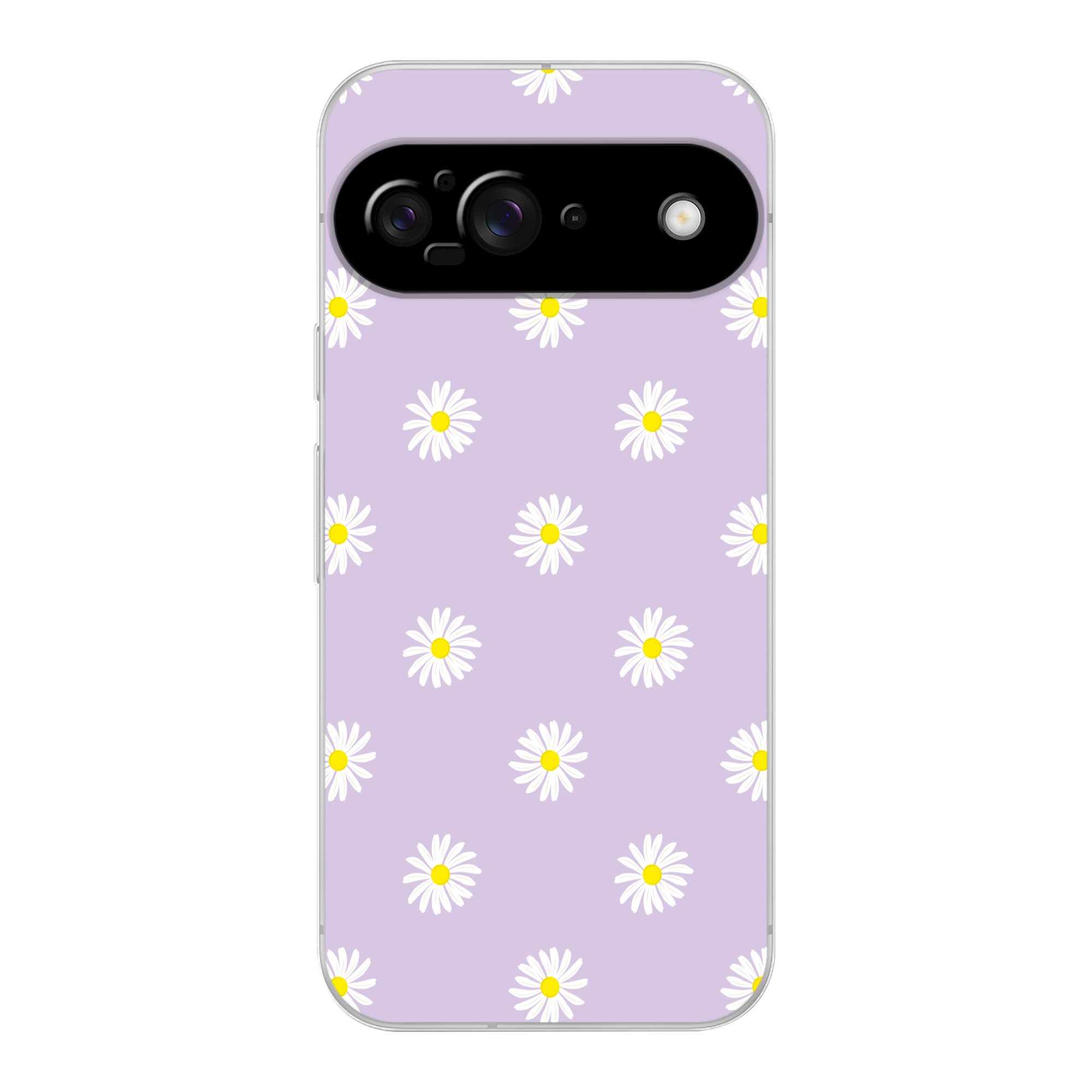 MuchoWow Handyhülle für Google Pixel 9 Gänseblümchen - Pastell - Weiß - Lila - Blumen, Handy Case, Silikon, Bumper Case Dünn