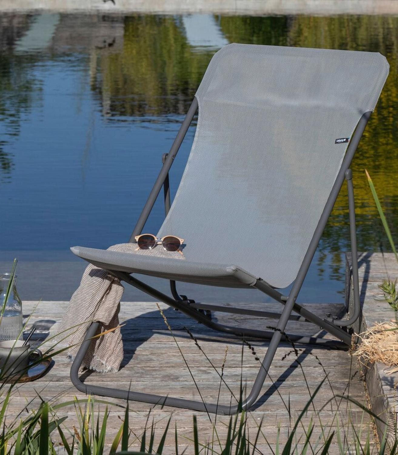 Lafuma Klappstuhl MAXI TRANSAT, Terre, Titanfarben, Stahlrahmen, Batyline, Klappbar, verstellbare Rückenlehne, B 62 x H 91 x T 95 cm