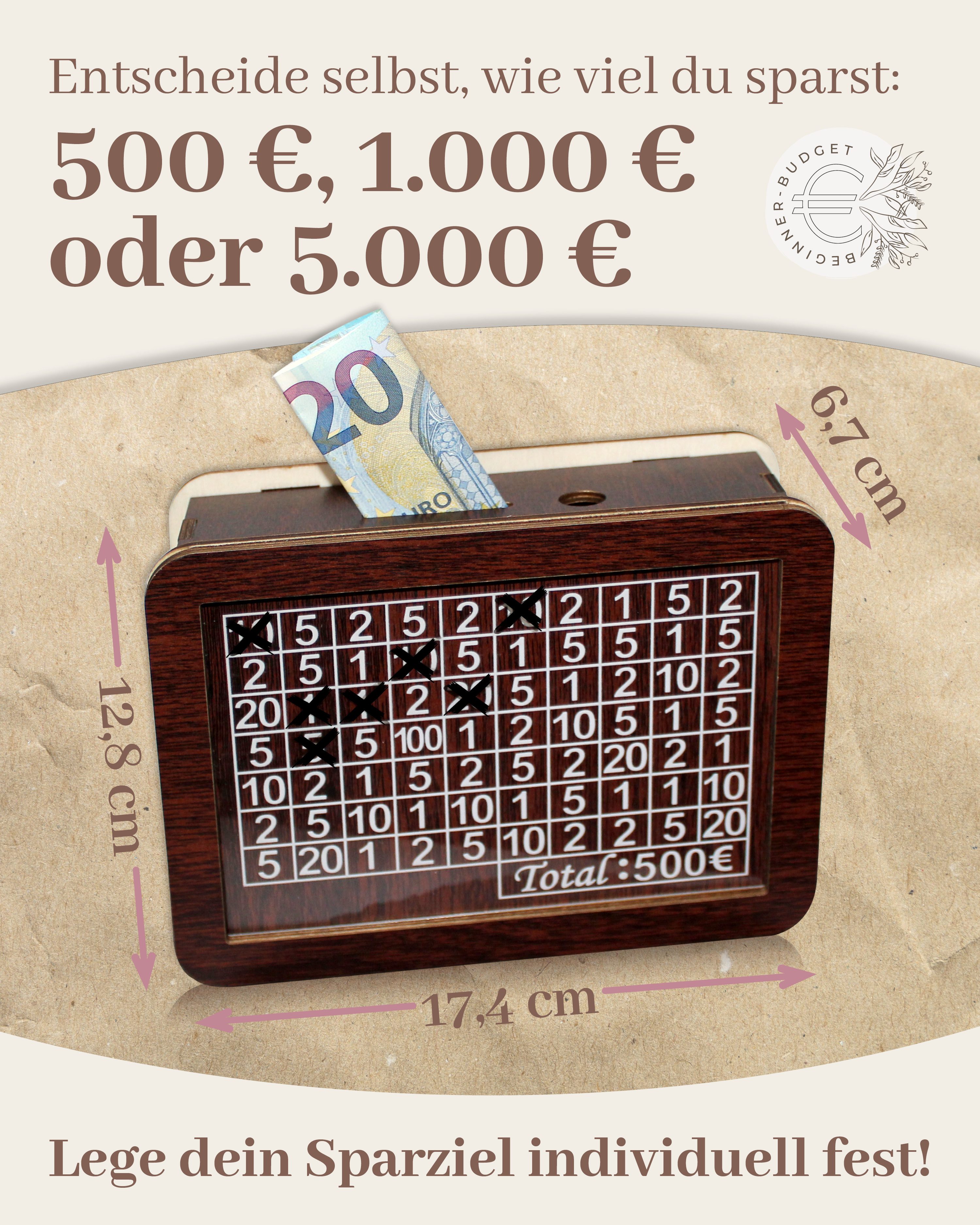 BeginnerBudget Spardose 3-in-1 Holz Spardose mit Sparzielen zum ankreuzen ( günstig online kaufen