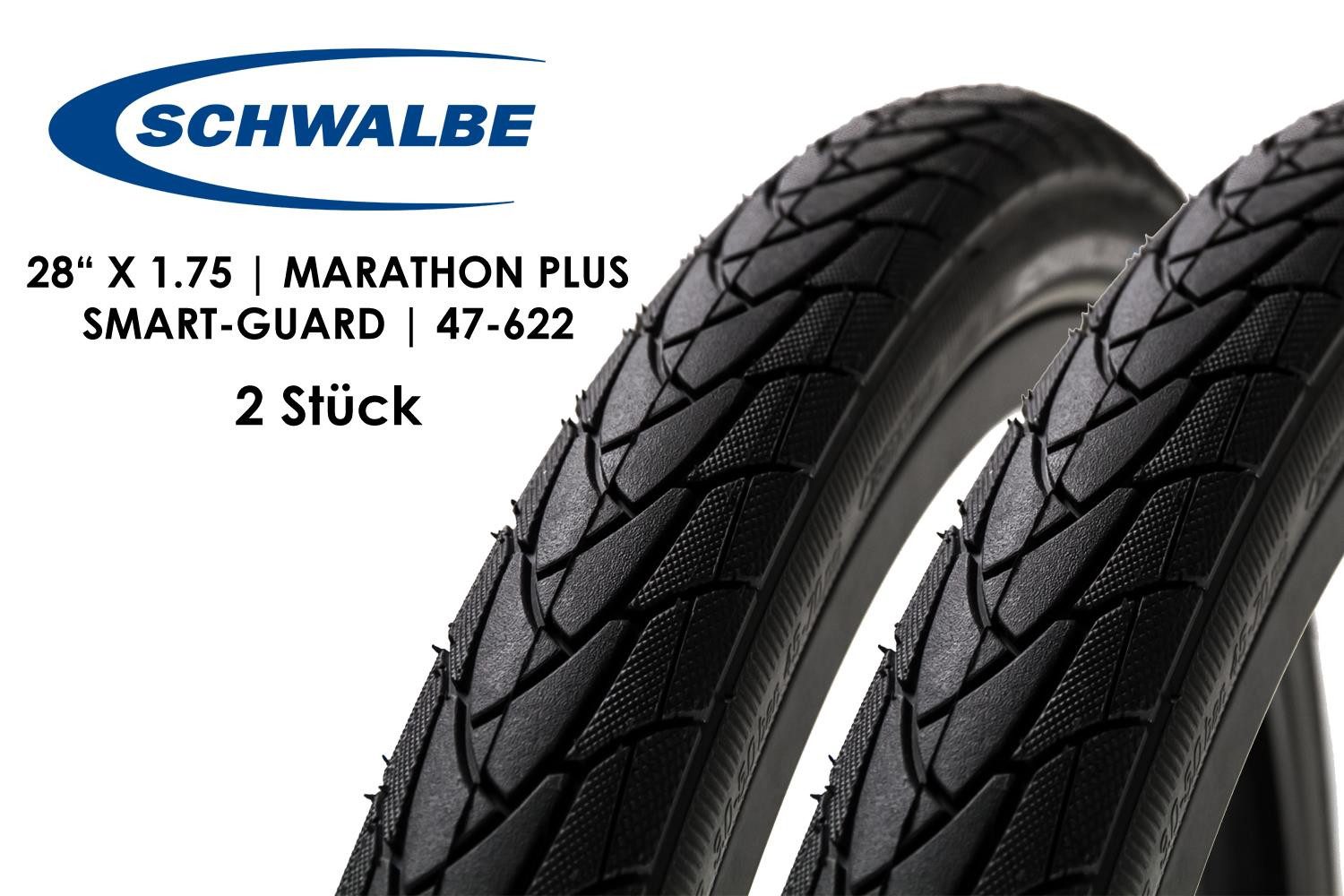 Schwalbe Fahrradreifen 2x 28 Zoll Schwalbe Marathon Plus Fahrrad Reifen 47-622 E-Bike Ready, (2-tlg), Pannenschutz, Reflexstreifen, E-50 Ready