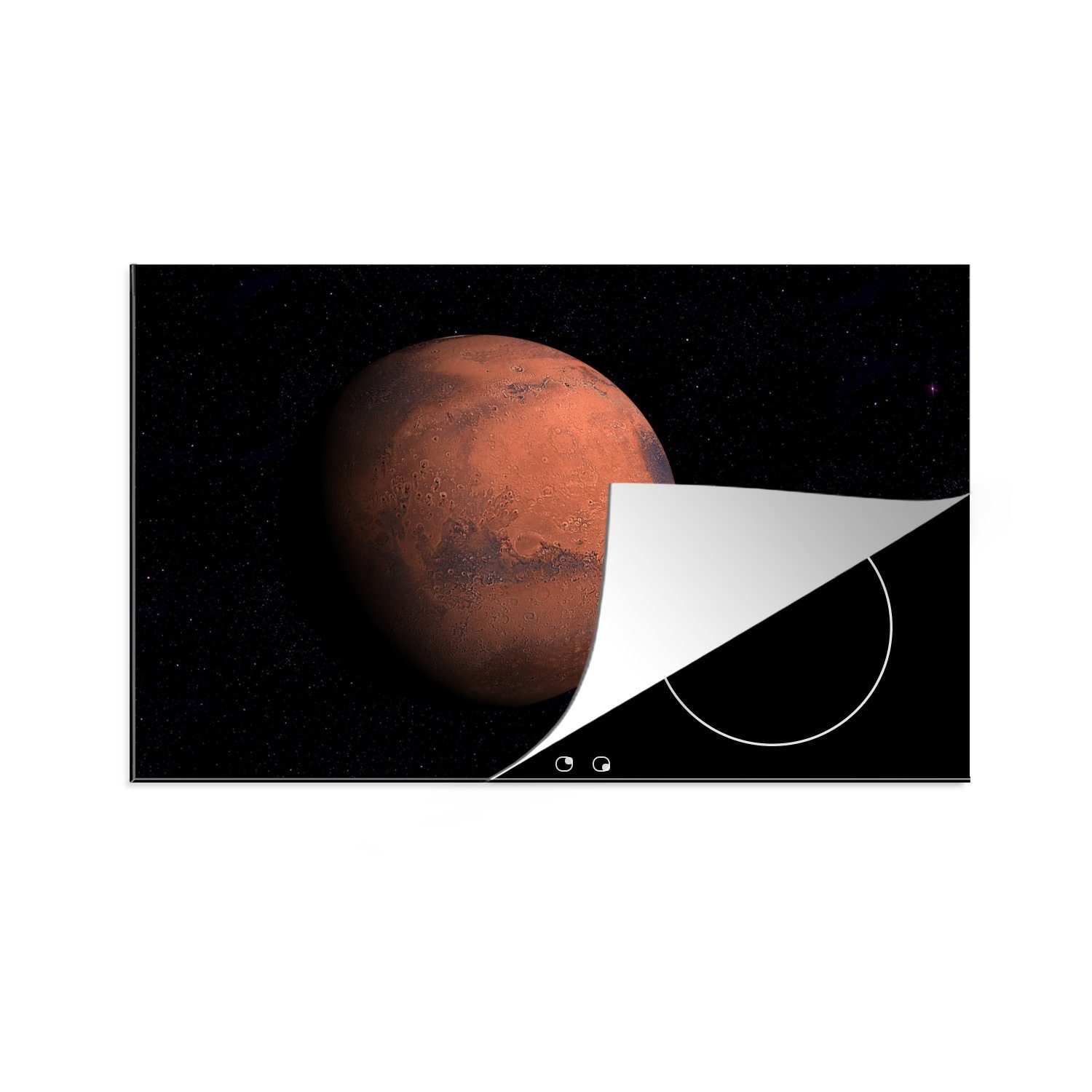 MuchoWow Herdblende-/Abdeckplatte Der rote Planet Mars in einer dunklen Umgebung, Vinyl, (1 tlg), 81x52 cm, Induktionskochfeld Schutz für die küche, Ceranfeldabdeckung