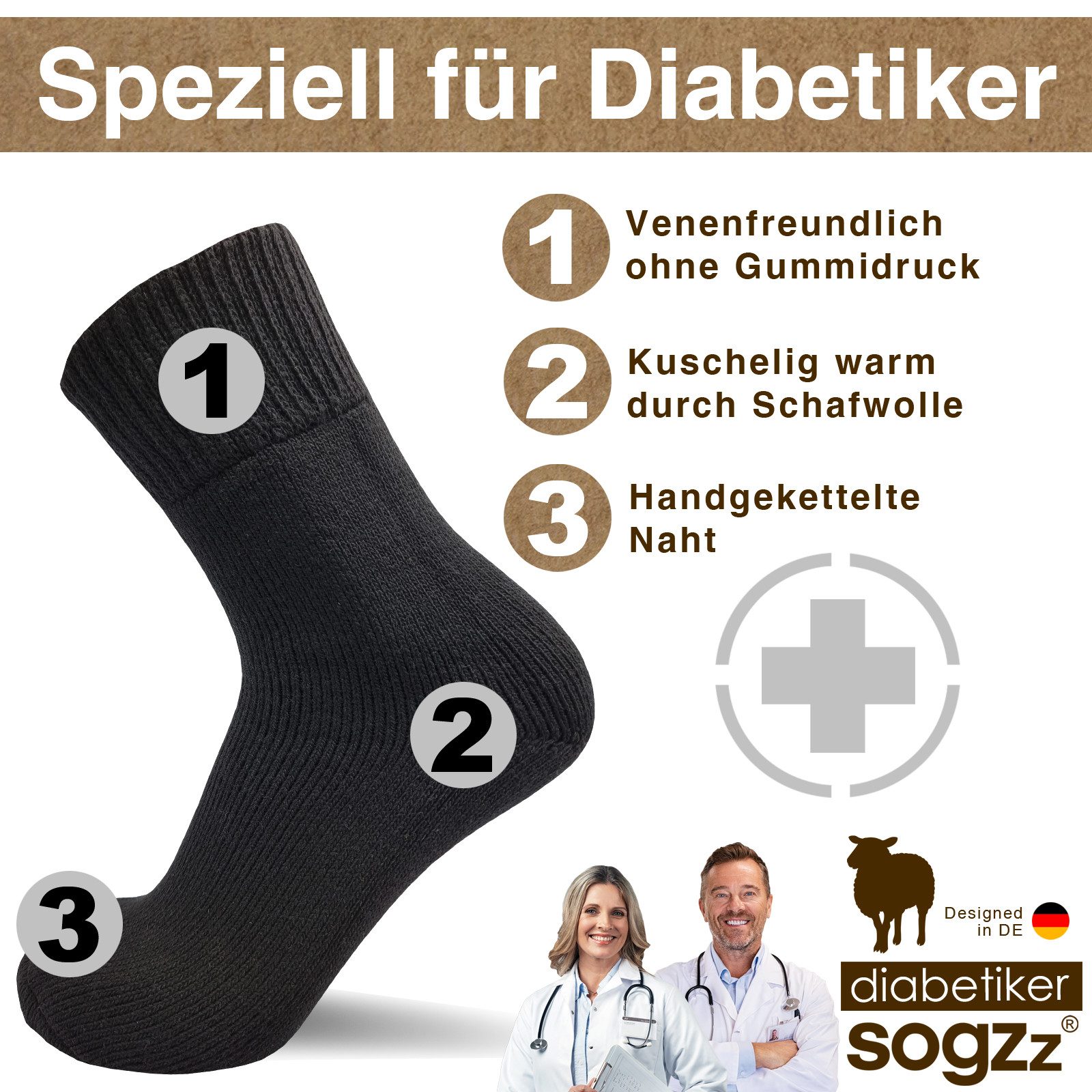 sogzz Diabetikersocken 2 Paar warme Wintersocken aus Premium Schafwolle, Herren Damen Winter (Socken Wolle - Diabetic Winter FX PRO, 2-Paar) – Bild 2 von 5