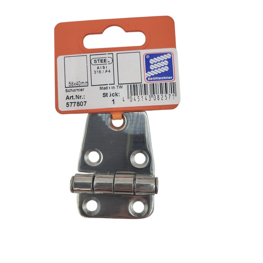 Seilflechter Blindniete Scharnier 58x40mm, A2 RVS AISI 316, 5 loch
