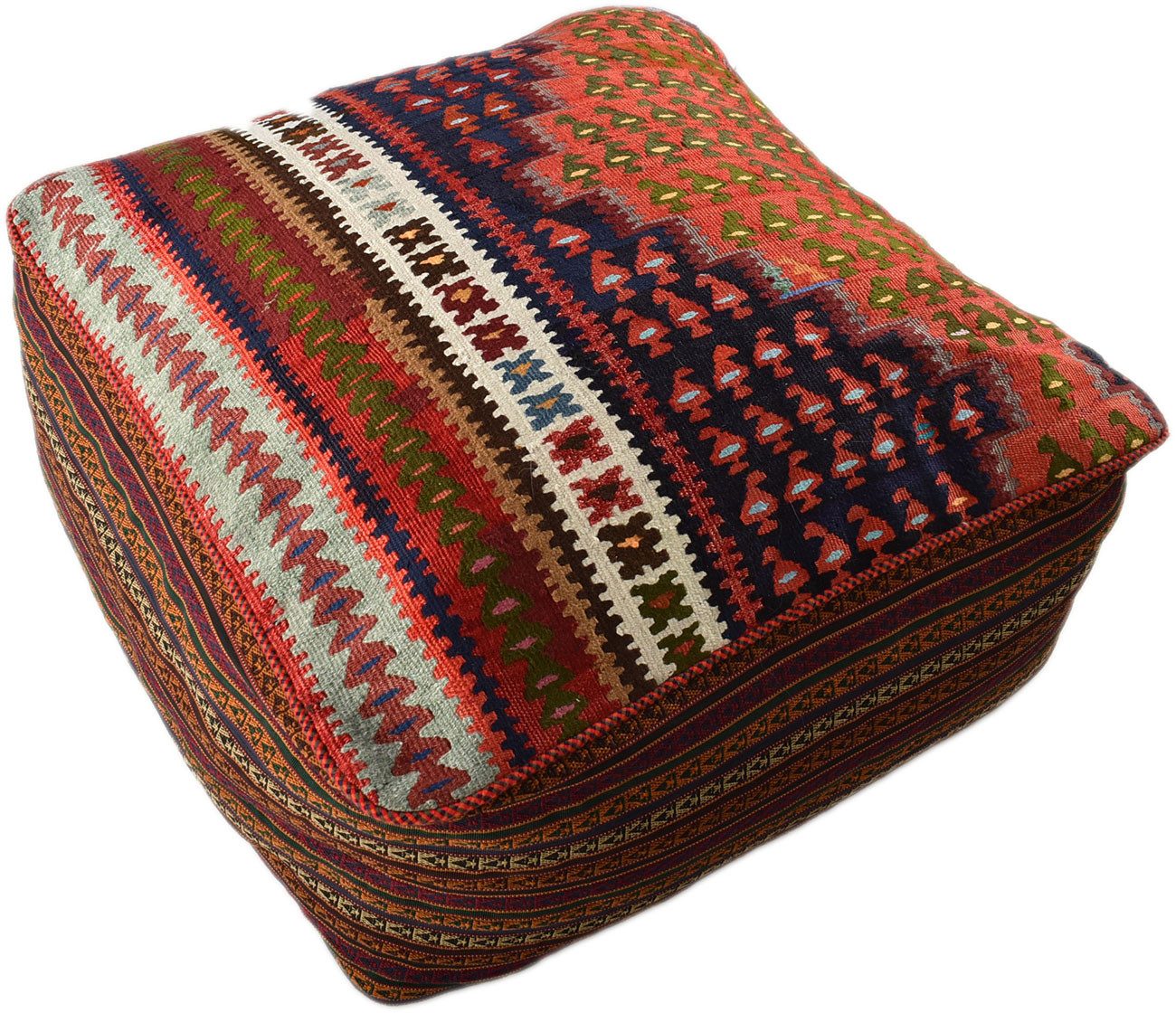 KUHFELL online & NOMAD Pouf ORIENT KELIM POUF SITZKISSEN BODENKISSEN FUßHOCKER 70 x 70 x 30 cm