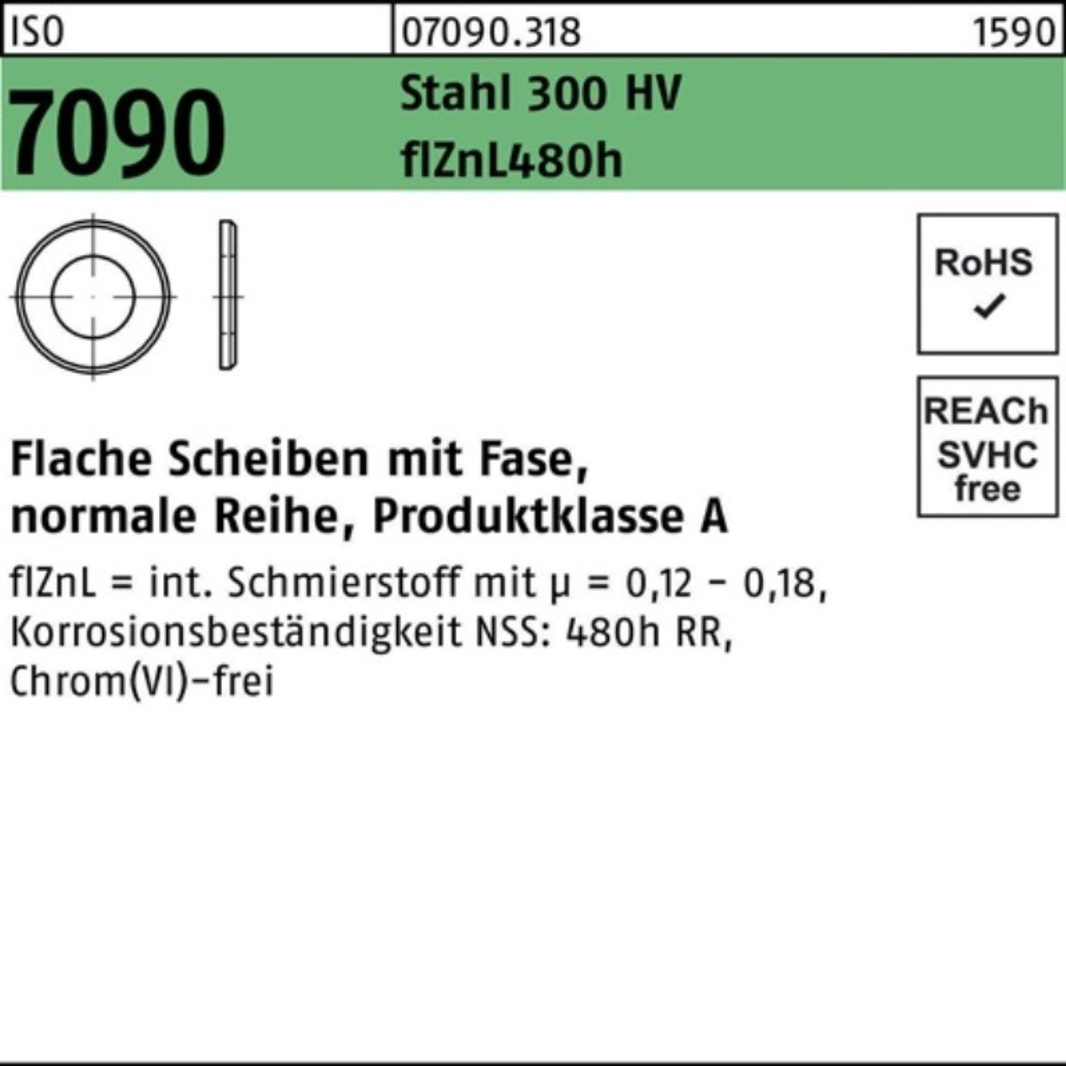 Reyher Unterlegscheibe 250er Pack Unterlegscheibe ISO 7090 Fase 16 Stahl 300 HV zinklamellenb