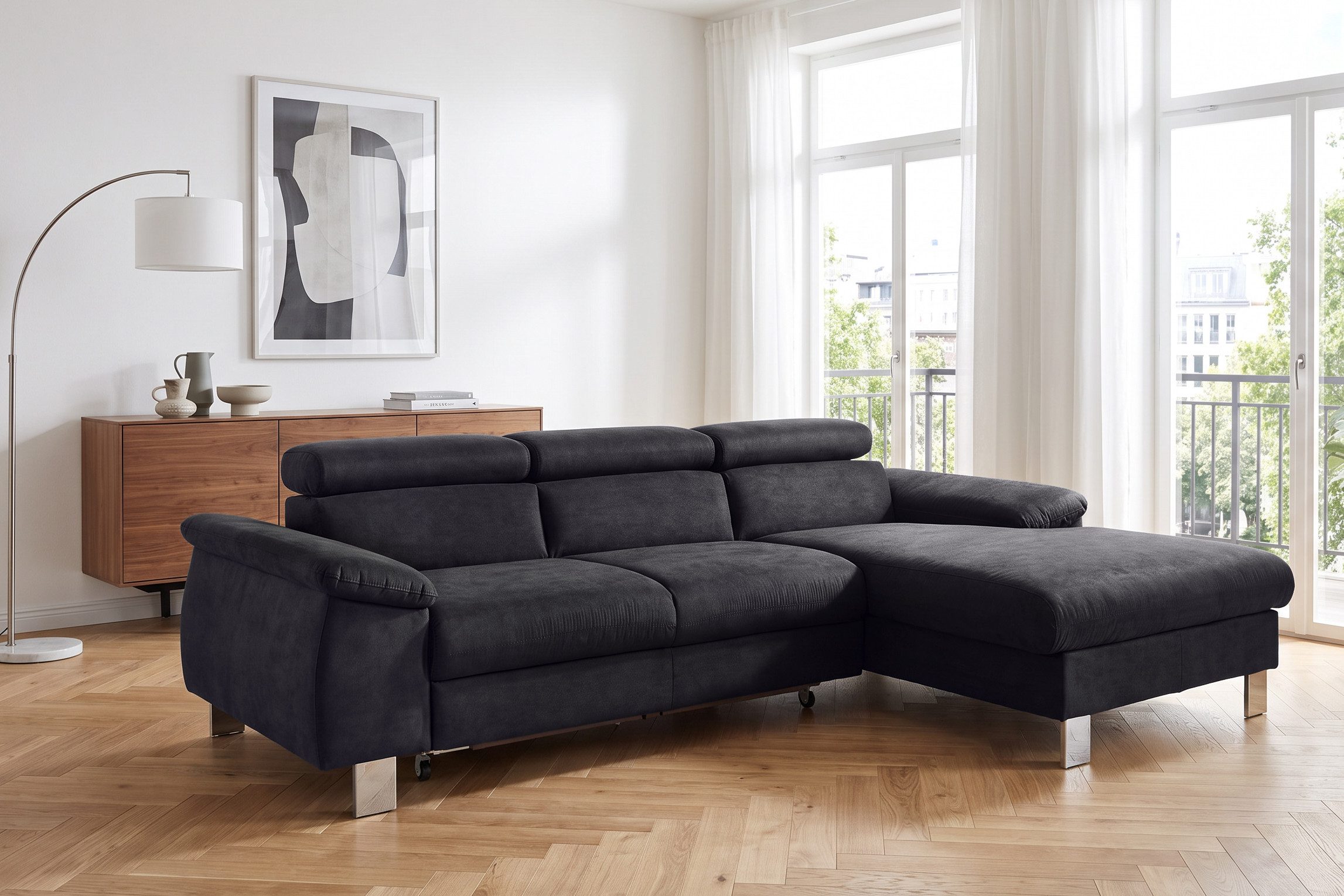 COTTA Ecksofa Komaris L-Form, B: 244 cm, mit Kopfteilverstellung, optional Schlaffunktion, Bettkasten & Licht