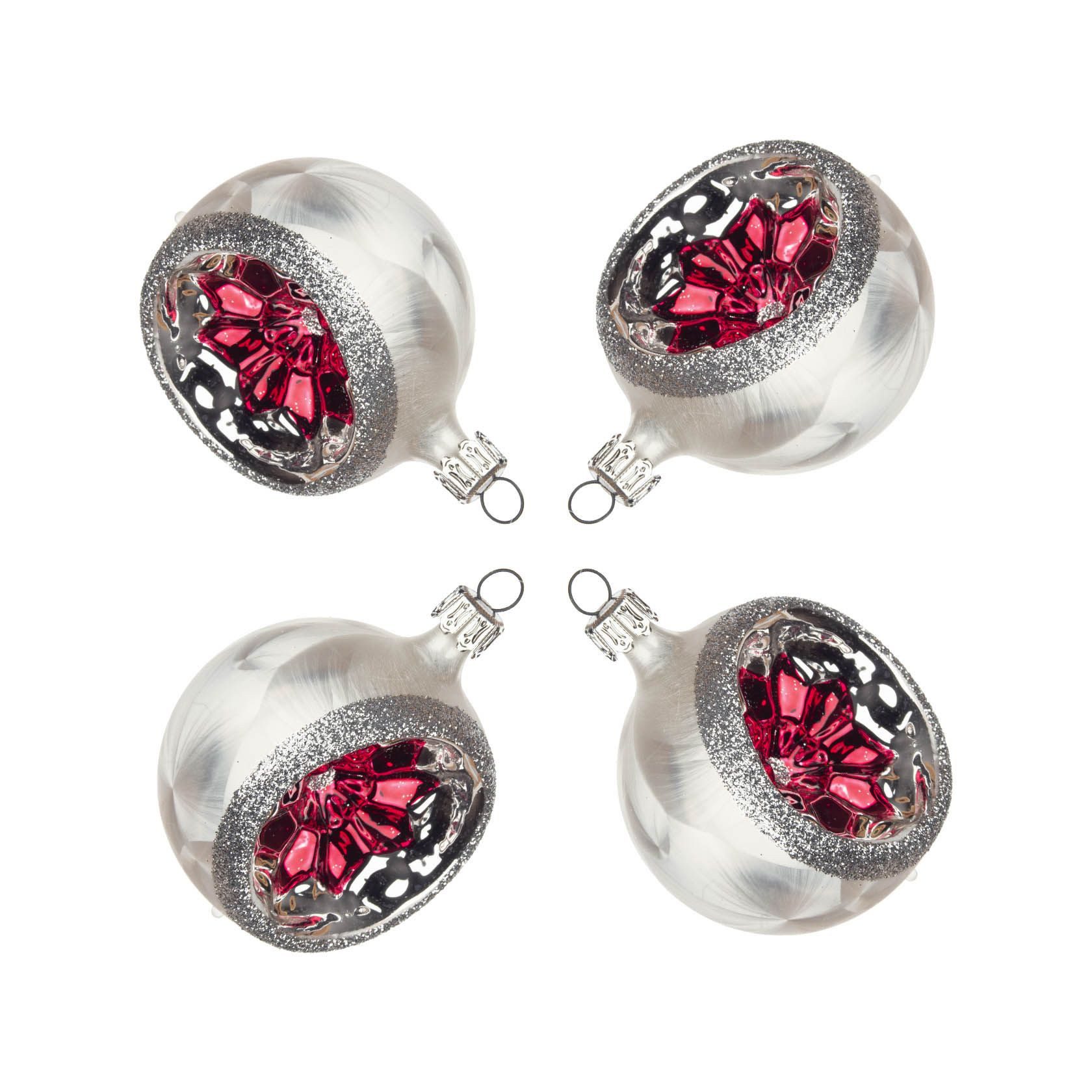 Christbaumschmuck Thüringer Christbaumschmuck Reflexkugel eisweiß rot (4) BxHxT 6x6x6cm
