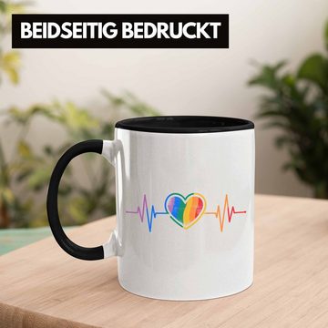 Trendation Tasse Trendation - LGBT Tasse Geschenk für Schwule Lesben Transgender Regenbogen Herzschlag Lustige Grafik