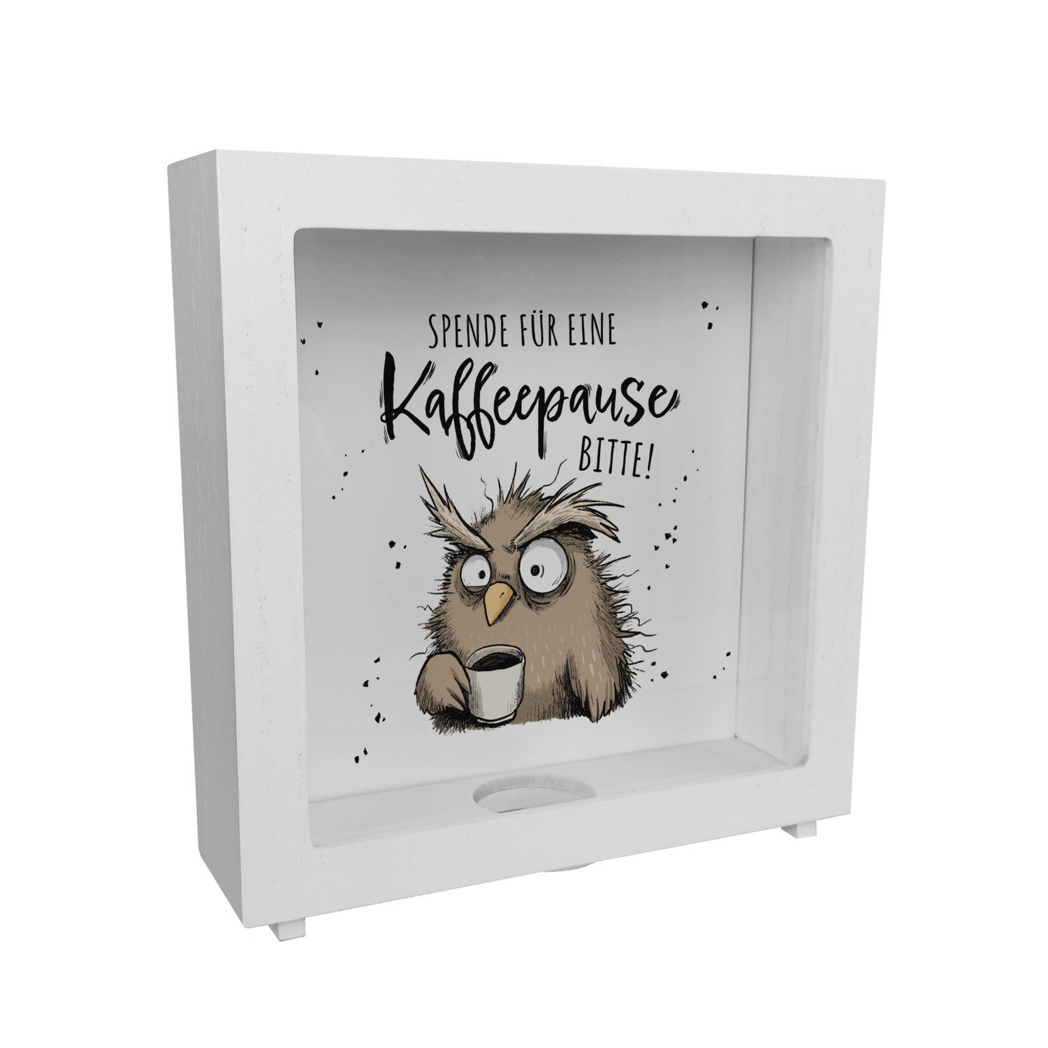 Spardose Eule Rahmen Spardose aus Holz mit Spruch Spende für eine Kaffeepause