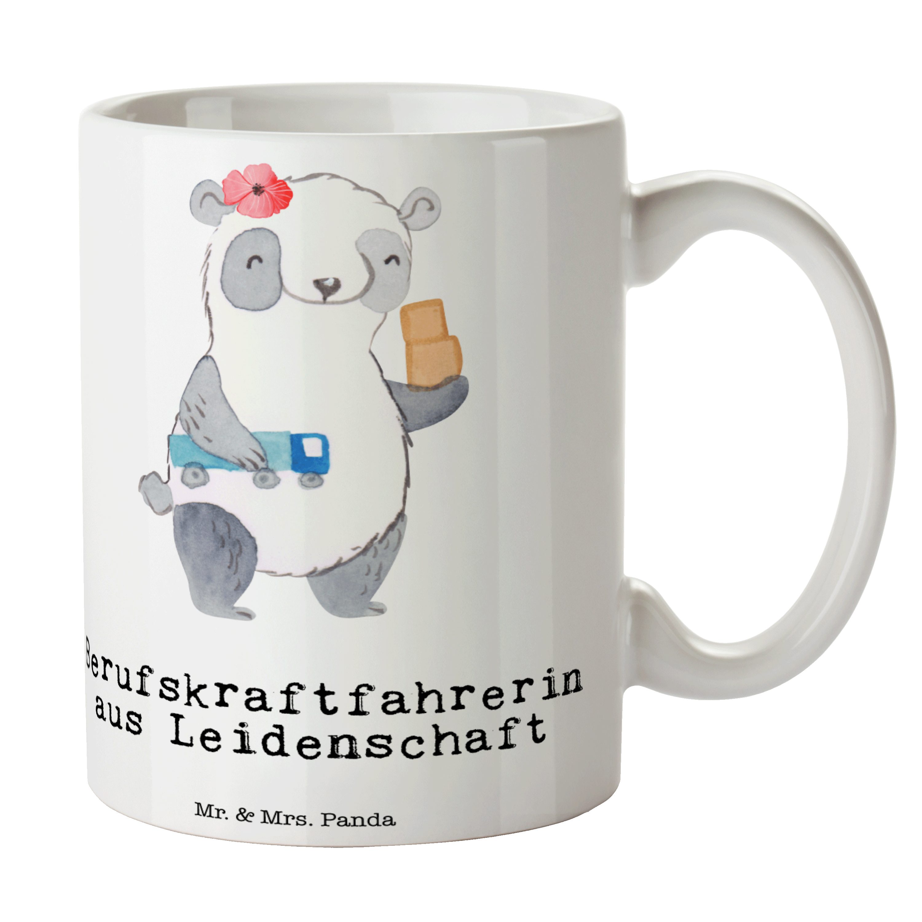 Mr. & Mrs. Panda Tasse Berufskraftfahrerin aus Leidenschaft - Weiß - Geschenk, Geschenk Tass, Keramik