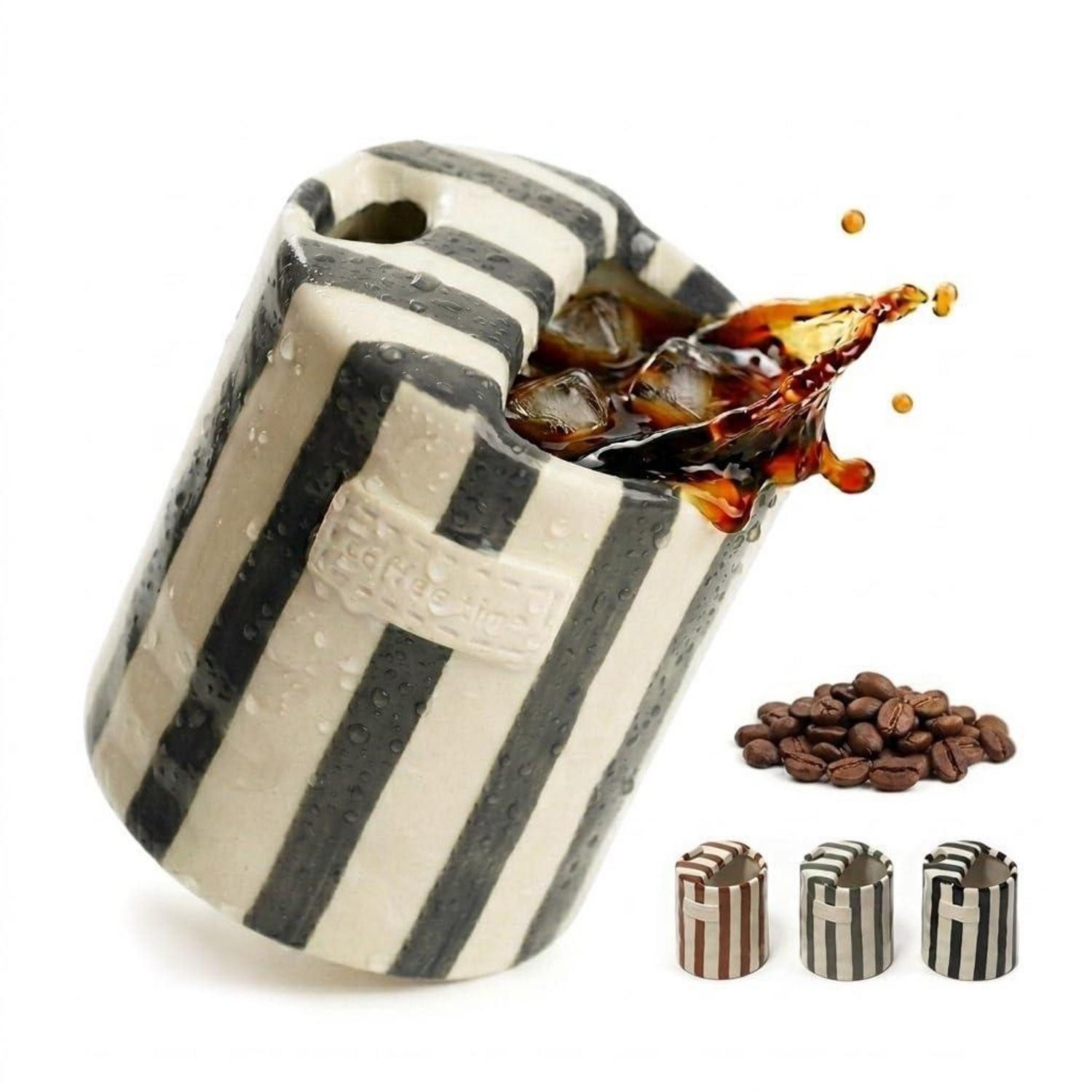 LuxusKollektion Tasse Keramikbecher Streifen Schwarz 300ml ohne Henkel, Keramik