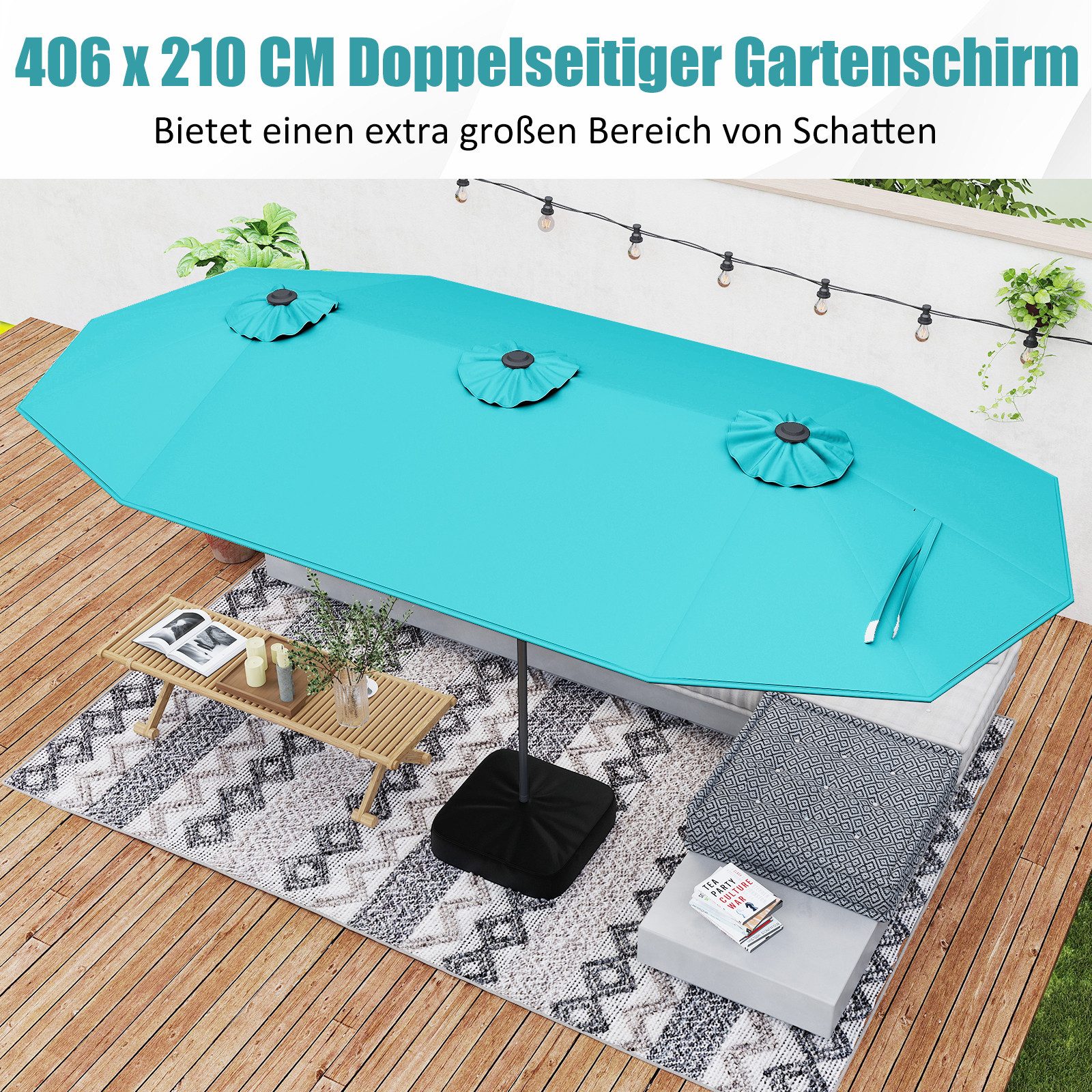 KOMFOTTEU Sonnenschirm, LED Doppelsonnenschirm mit Ständer, günstig online kaufen