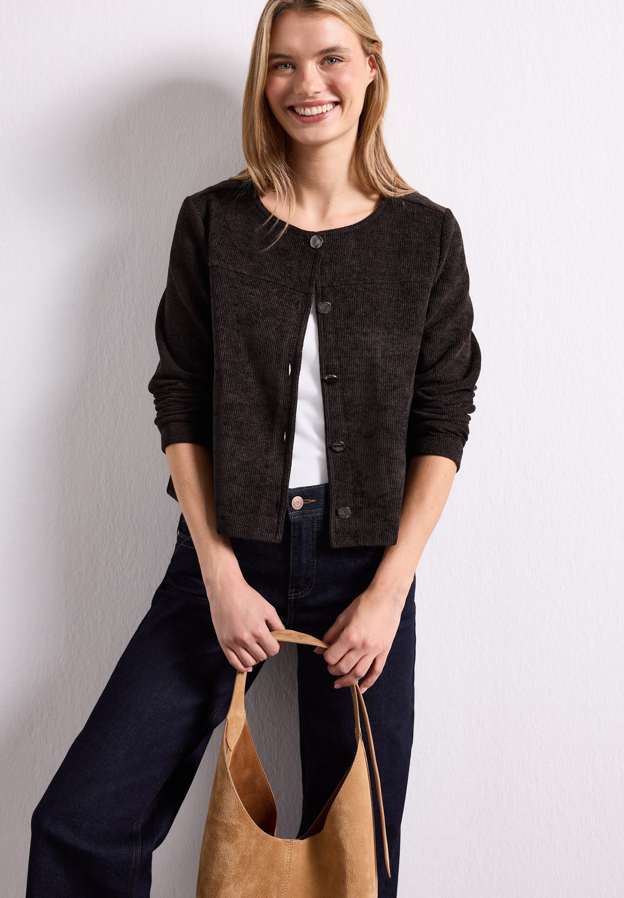 STREET ONE Strickjacke mit Rundhals und Knöpfen