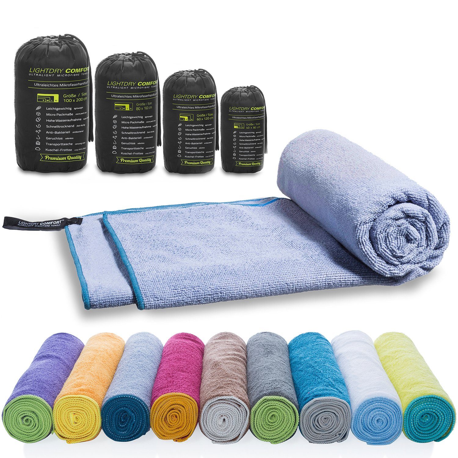 & Backpack Sport, Sporthandtuch, Strand Badehandtuch Mikrofaser Hellgrau Reisehandtuch LightDry