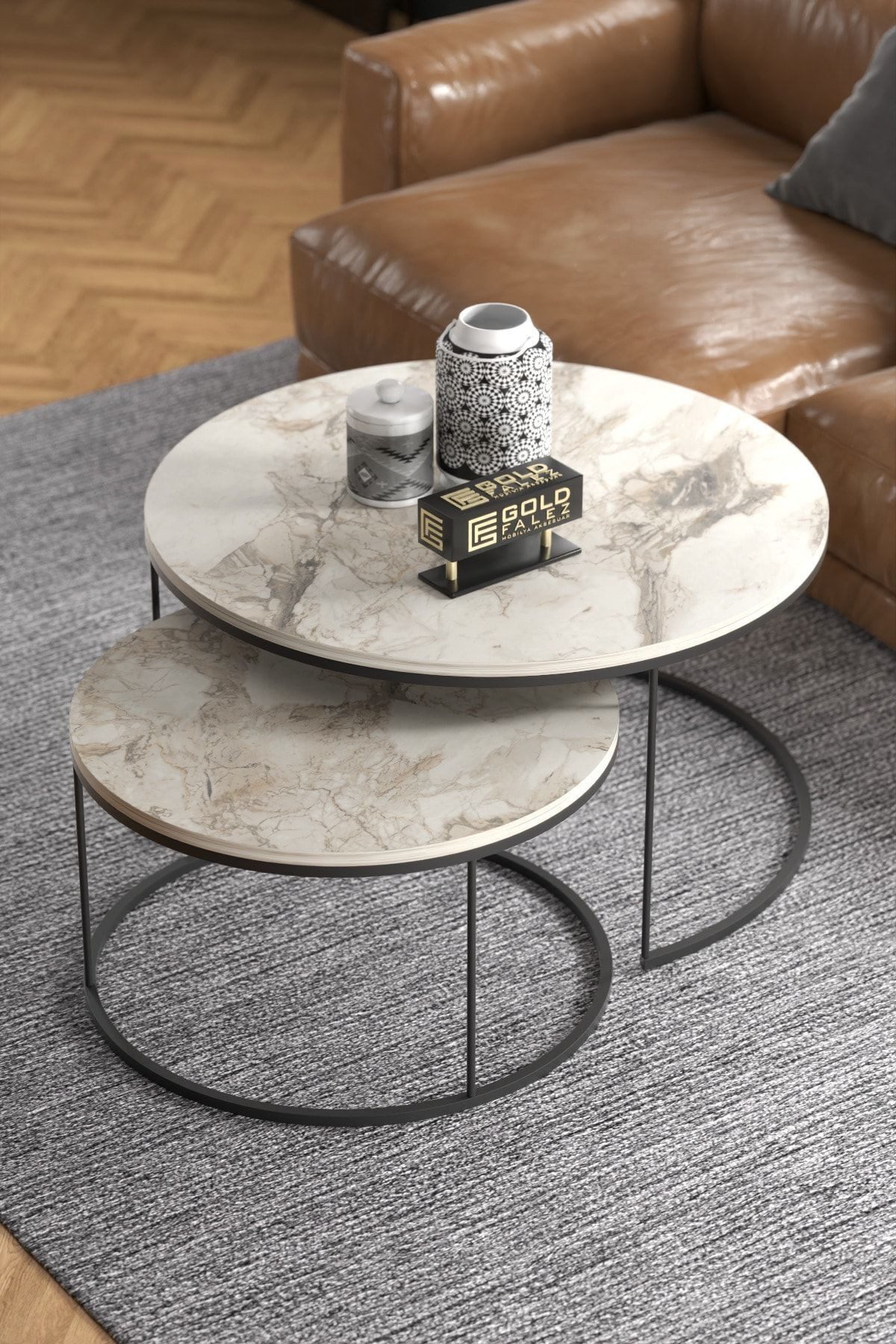 en.casa Couchtisch (2-St), 2er-Set, ineinander schiebbar, runde Tischplatte günstig online kaufen