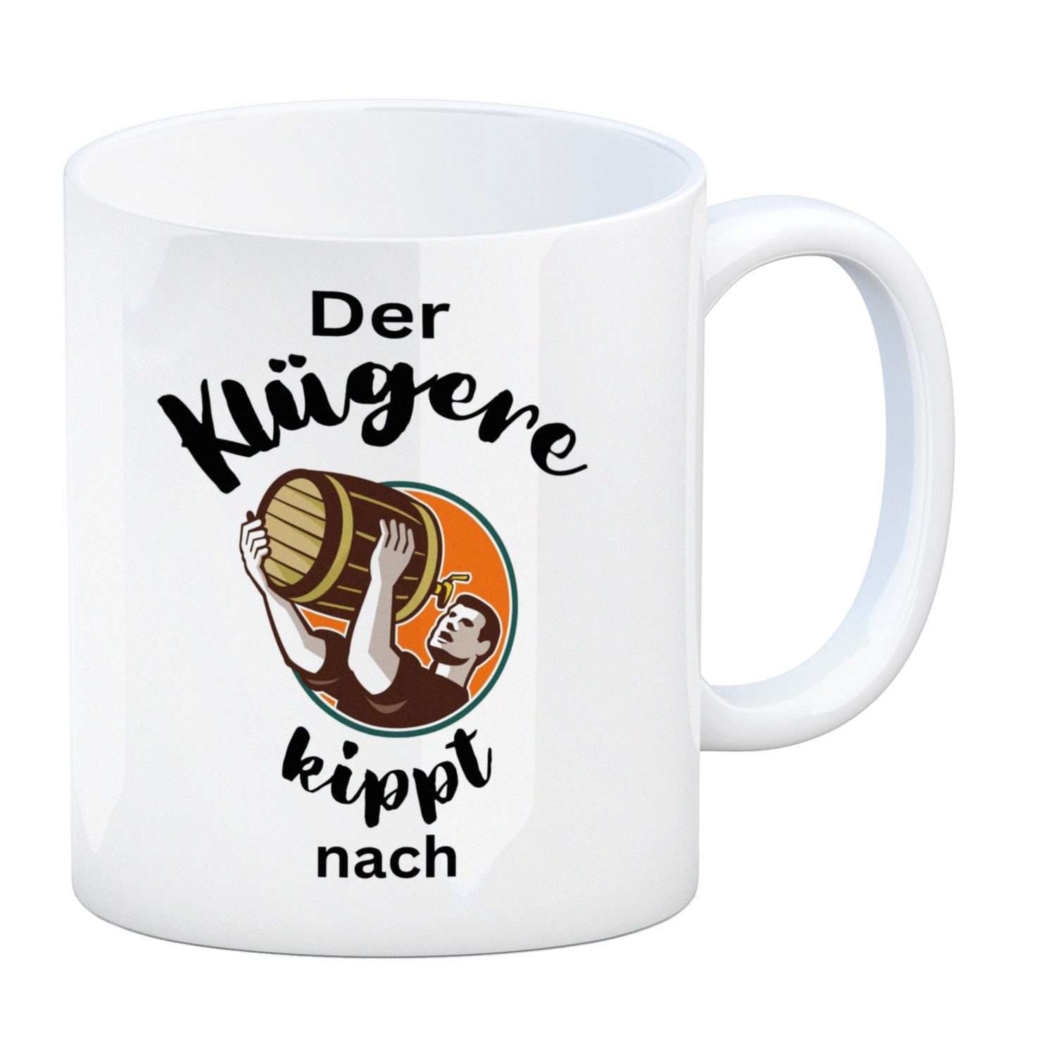 Tasse Der Klügere kippt Bier nach Kaffeebecher