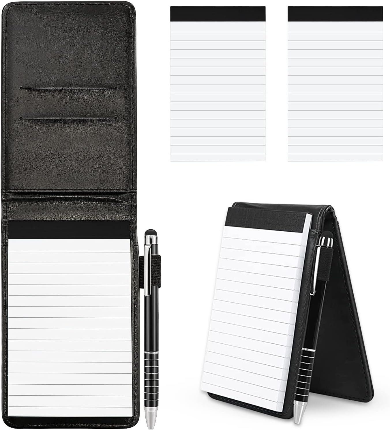 FOUORTUNATE-BEE Notizbuch 4-teiliges Mini-Notizbuch-Set mit Metallstift, PU-Leder Notizbücher mit Ersatzheften für unterwegs