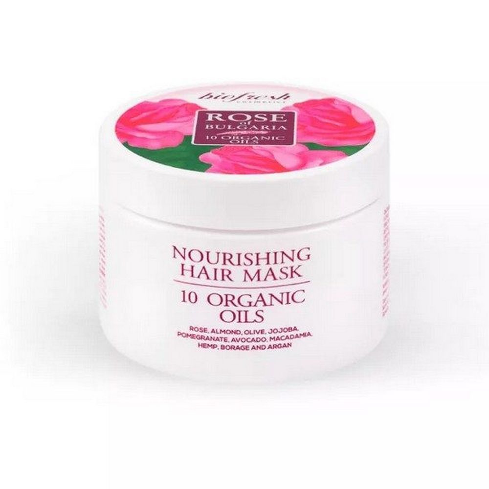 Biofresh Cosmetics Haarmaske Rose of Bulgaria Pflegende Haarmaske mit 10 Bio-Öle 330 ml, Panthenol, hydrolysiertes Weizenprotein, 10 pflegende Bio-Öle